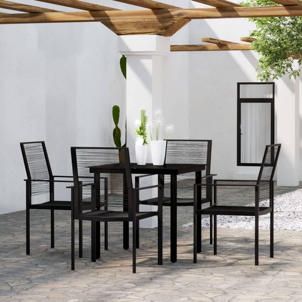 5 Piece Patio Dining Set Black,Outdoor Patio Dining Set with Glass Top Table and Rattan Chairs for Weather Resistance Furniture Sets for Patio, Lawn & Garden