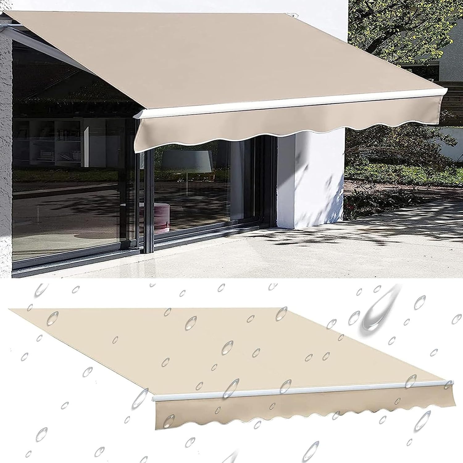 DAZULI Replacement Canvas for Retractable Awning,Outdoor Anti-uv Waterproof Polyester Fabric，280g Heavy Duty Cover for Garden Sunscreen Canopy Sunsail(Size:14x10ft,Color:Beige)