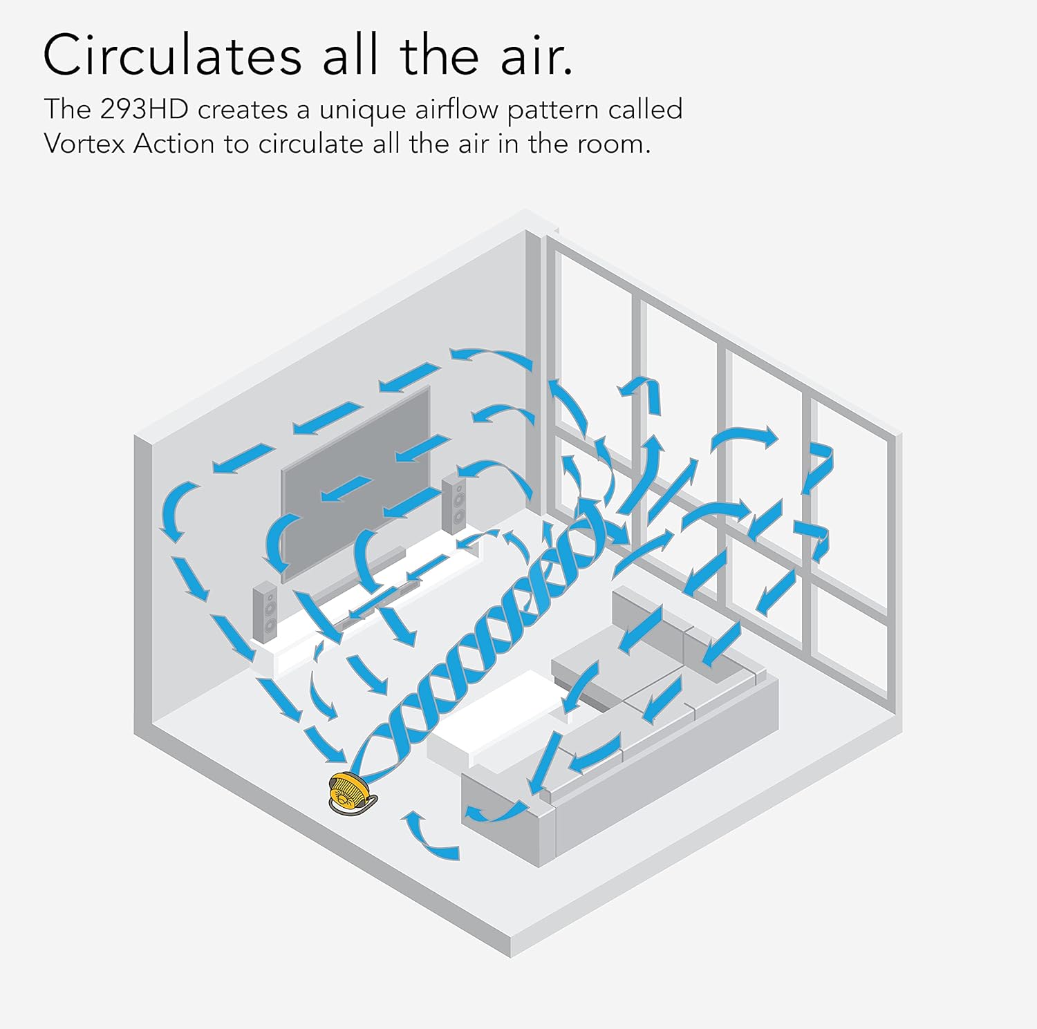 Vornado 293 Large Heavy Duty Shop Fan, 3 Speed Electric Fan, High Impact Casing, IP54-Rated Motor, Whole Room Air Circulator, Pivoting Head, Carry Handle, 16” Floor Fan for Bedroom and Garage, Yellow