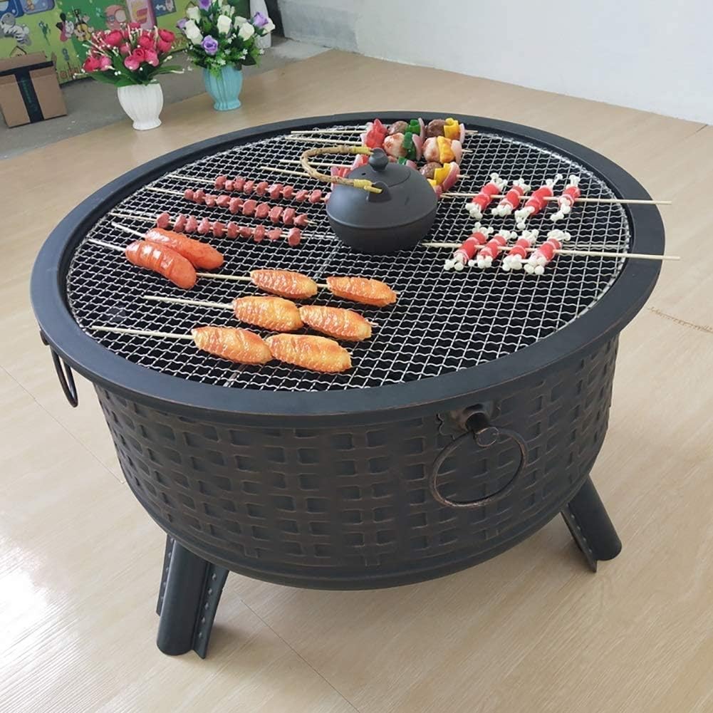Outdoor Fire Pit Patio Fire Steel BBQ Grill Fire Pit Bowl with Mesh Spark Screen Cover Log Grate Poker for Camping Picnic Bonfire Patio