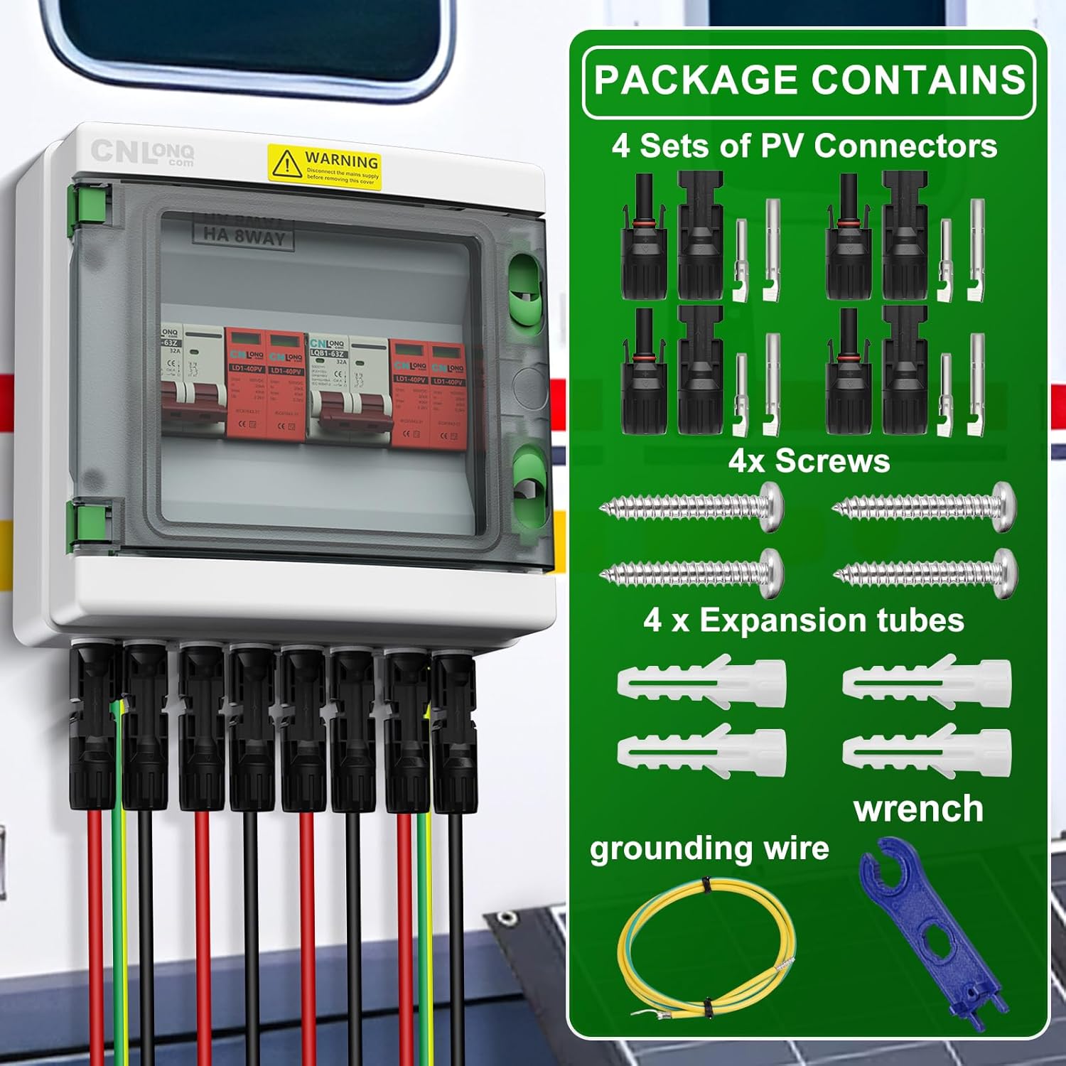2 Strings Solar Disconnect Switch 32 Amp DC 500V Circuit Breaker with Lightning Surge Protector Arrester and IP65 Waterproof PV Combiner Breaker Box 2 in 2 Out for Solar Panel System