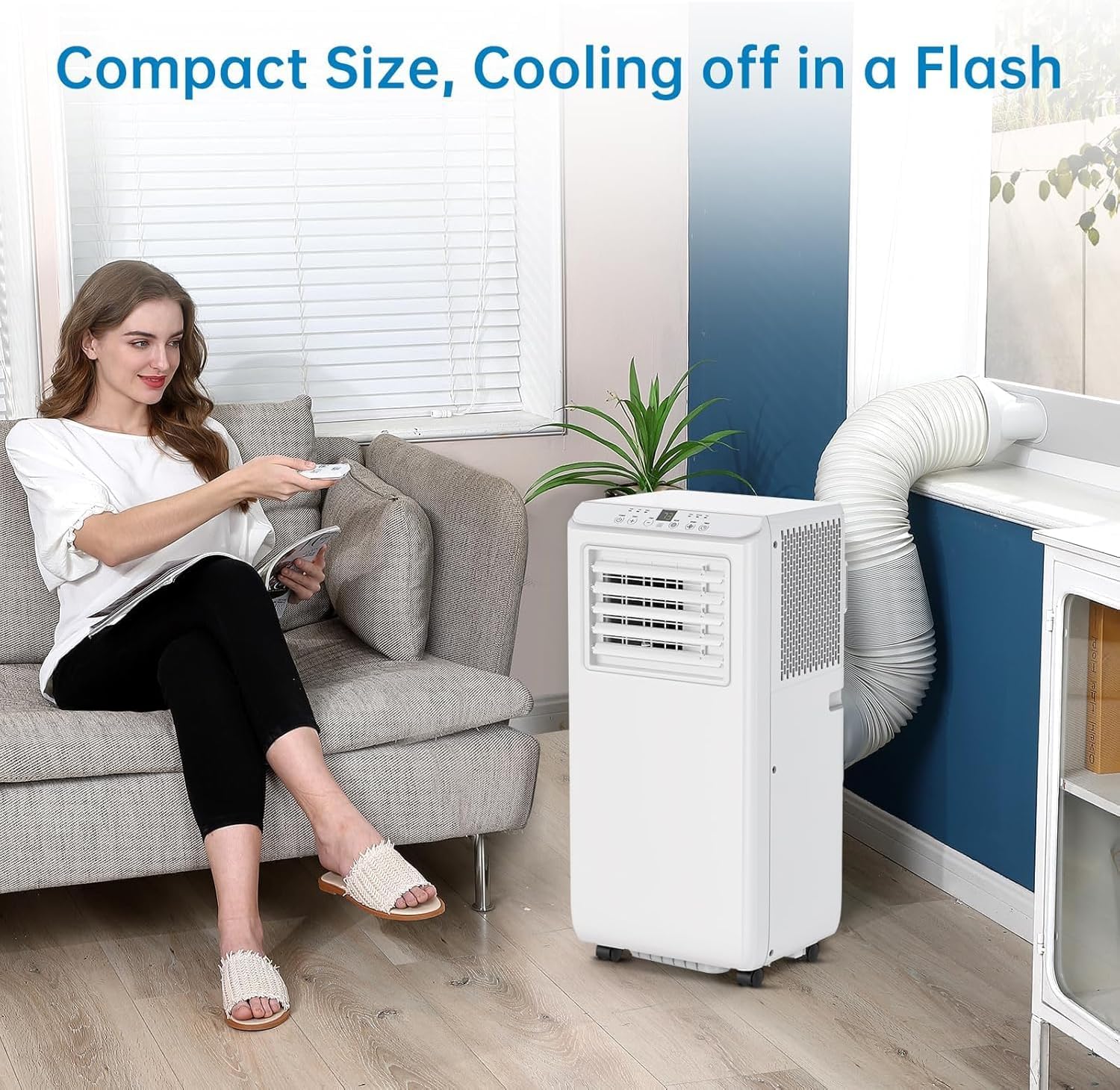 8000 BTU Portable Air Conditioner - 3-in-1 Cooling, Fan & Dehumidifier for Rooms up to 350 Sq.Ft, Quiet Operation with Remote Control, 24-Hour Timer, Ideal for Bedrooms, Offices, Dorms