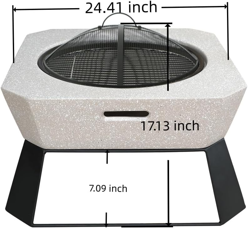Fire Pits for Outside Wood Burning with Grill,Outdoor Round Firepit with Fire Poker,Spark Screen,2-in-1 Fire Pit for for Bonfire,Patio,Backyard,Garden,Picnic (Grey, 24.41 inch)