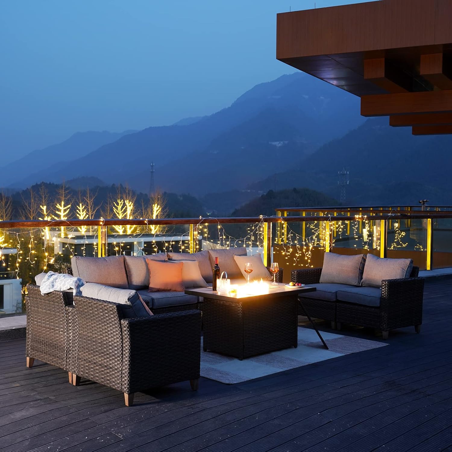 Grand Patio Outdoor 43-Inch CSA Safety Approved Gas Fire Pit Table 60,000 BTU Rectangle Propane Fire Pit with Ceramic Tile Top and Wicker Base