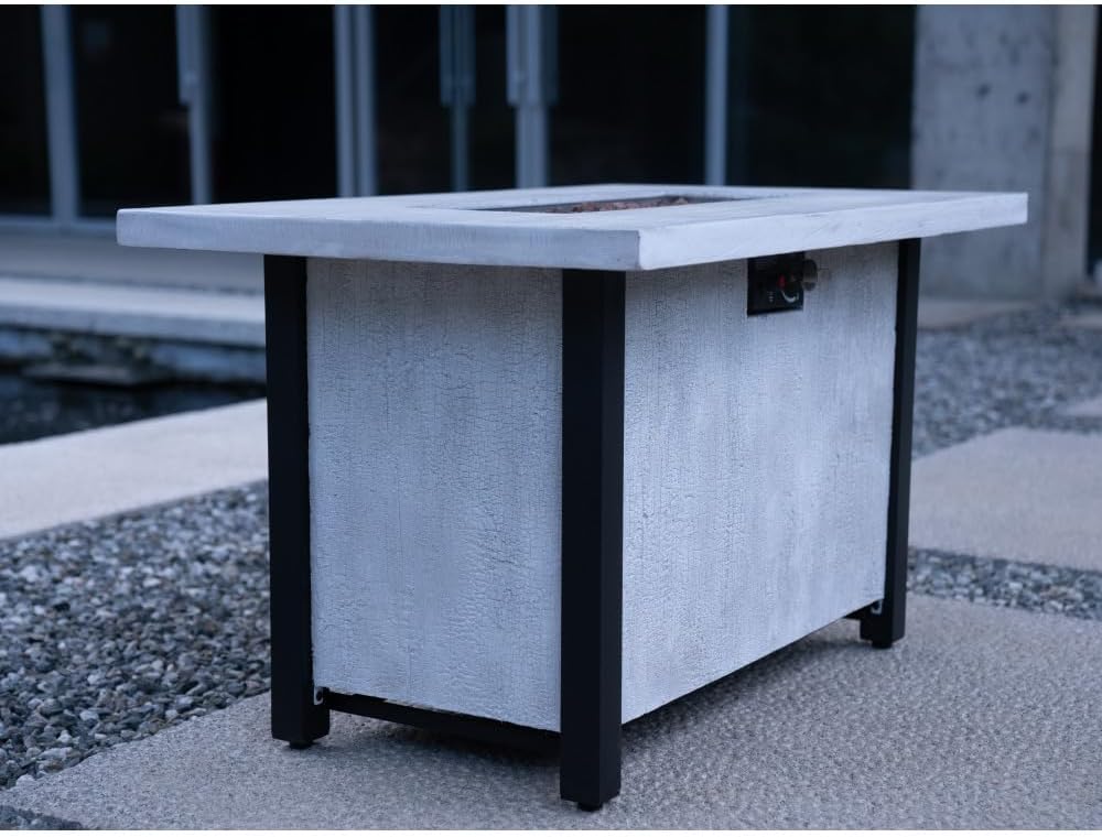 44 Inch Outdoor Propane Fire Pit Table with 50000 BTU Heat Output, Fiberglass and Iron Construction for Patio Garden Use