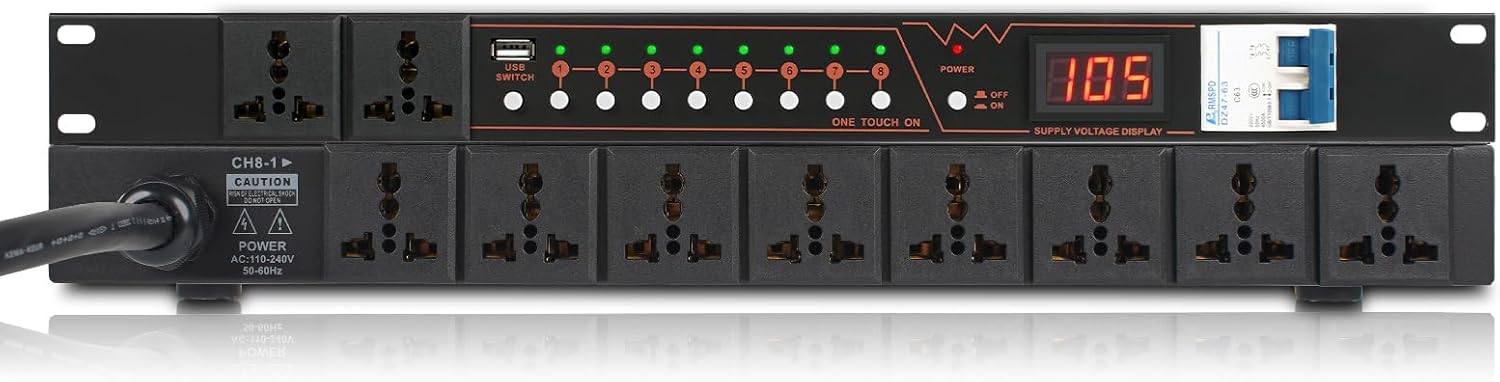 XUTGA 10 Outlet Power Conditioner for Audio Equipment 6000W with Air Breaker, Power Sequencer Conditioner Rack Mount, LCD Display 110-220V with USB,Surge Protector