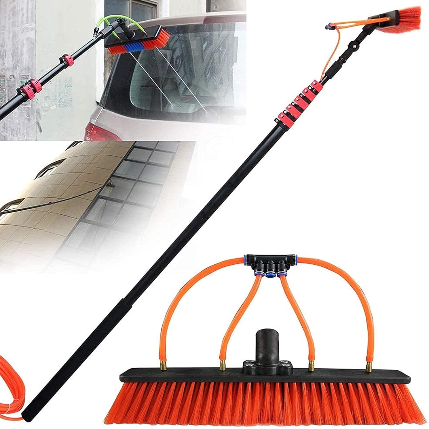 3.6-11M Window Cleaning Pole,Water Fed Telescopic Brush Telescopic Water Fed Pole Brush Outdoor Window Cleaner Glass Solar Panel Cleaning Brush Pole System,Solar Panel Cleaning Brush (12FT/3.6M)