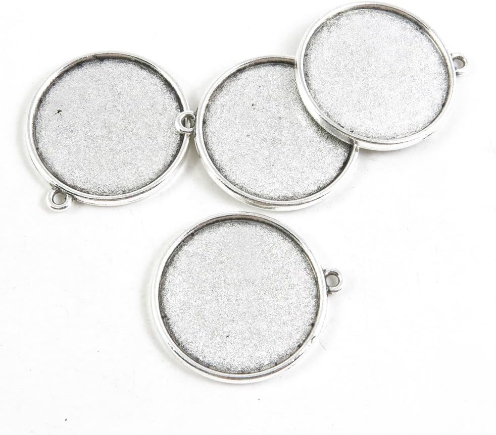 320 Pieces Antique Silver Tone Jewelry Making Charms Supply Wholesale F1UL7 Round Cabochon Base 25mm