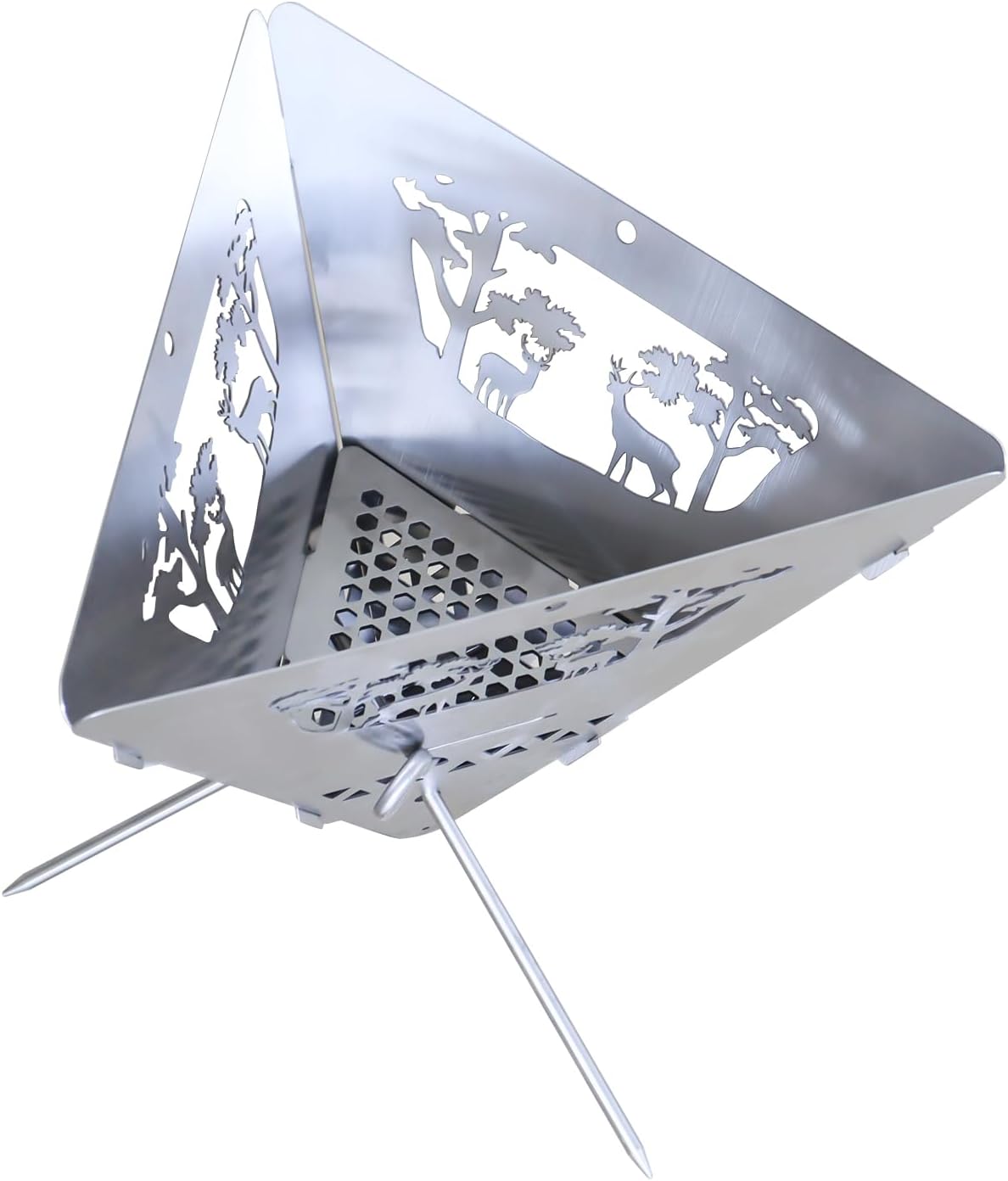 Portable Outdoor Fire Pit Collapsible Camping Wood Burning Bowl Stainless Steel (Three Legged Pot)