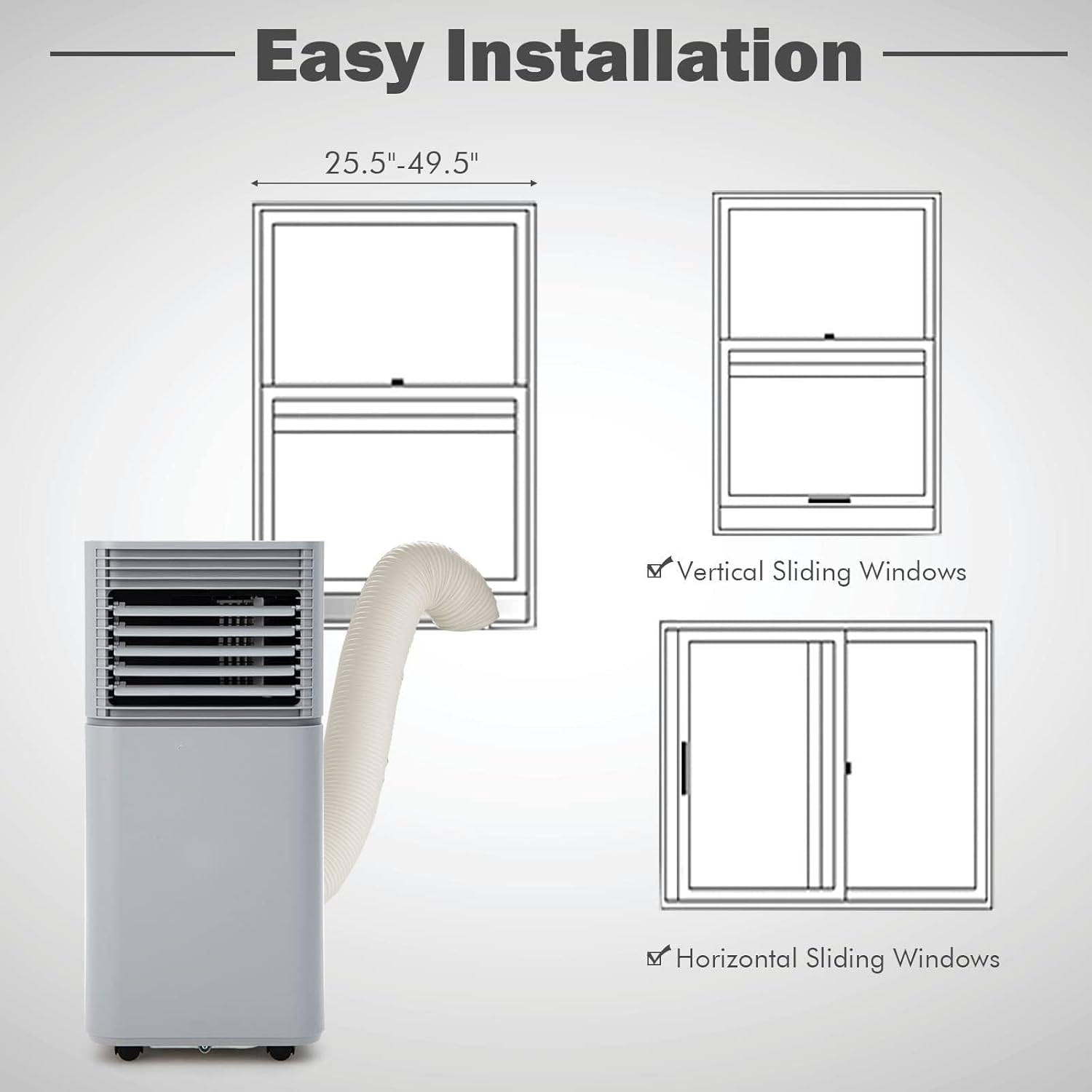 DORTALA Portable Air Conditioners 8000 BTU, AC Cooling Uint with Dehumidifier, Remote Control, 24H Timer & Window Kit, Stand up Air Conditioner for Bedroom, Dorm, Cools up to 230 sq.ft, Grey