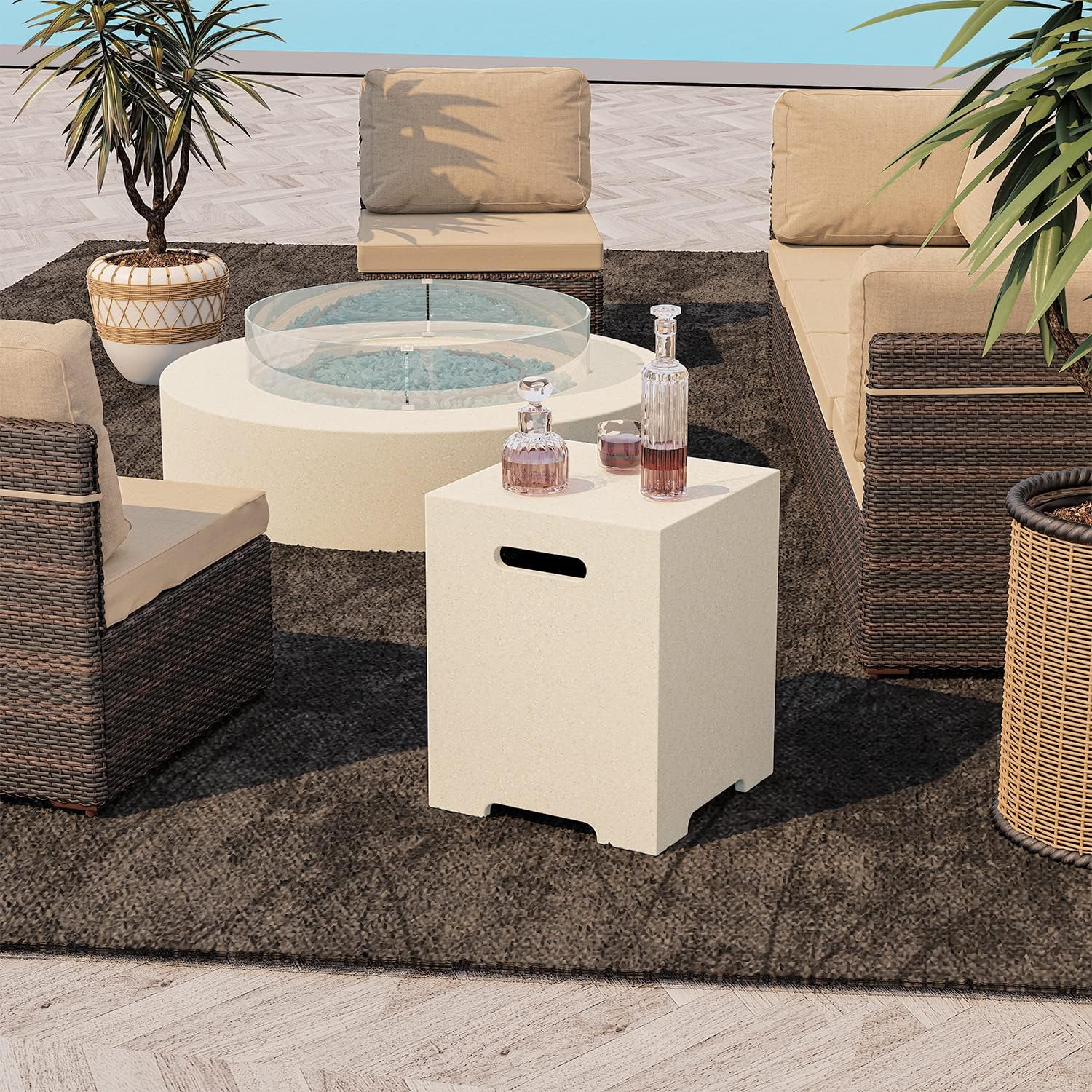 UPHA Propane Tank Cover for Propane Fire Pits, Suitable for Standard 20 Gallon Propane Tanks, Concrete Hideaway Tank Table with Side Handles,Square, Terrazzo Beige