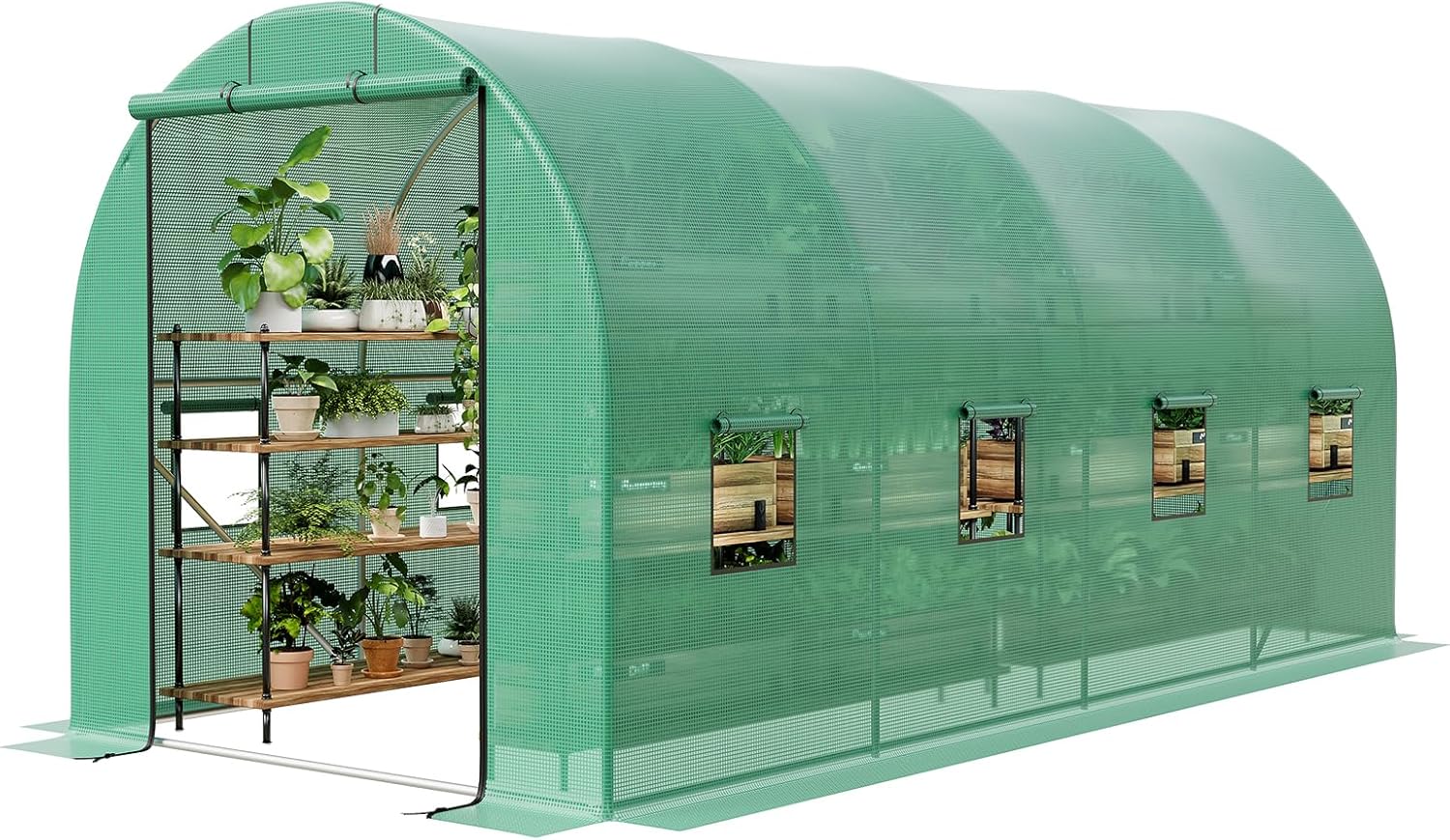 Outdoor Walk-in Greenhouse, Plant Growing Houses Kit with Roll-Up Zippered Doors & 8 Mesh Windows, Sturdy Galvanized Steel Frame & Durable PE Mesh Cover, Garden Tunnel for Backyard Planting