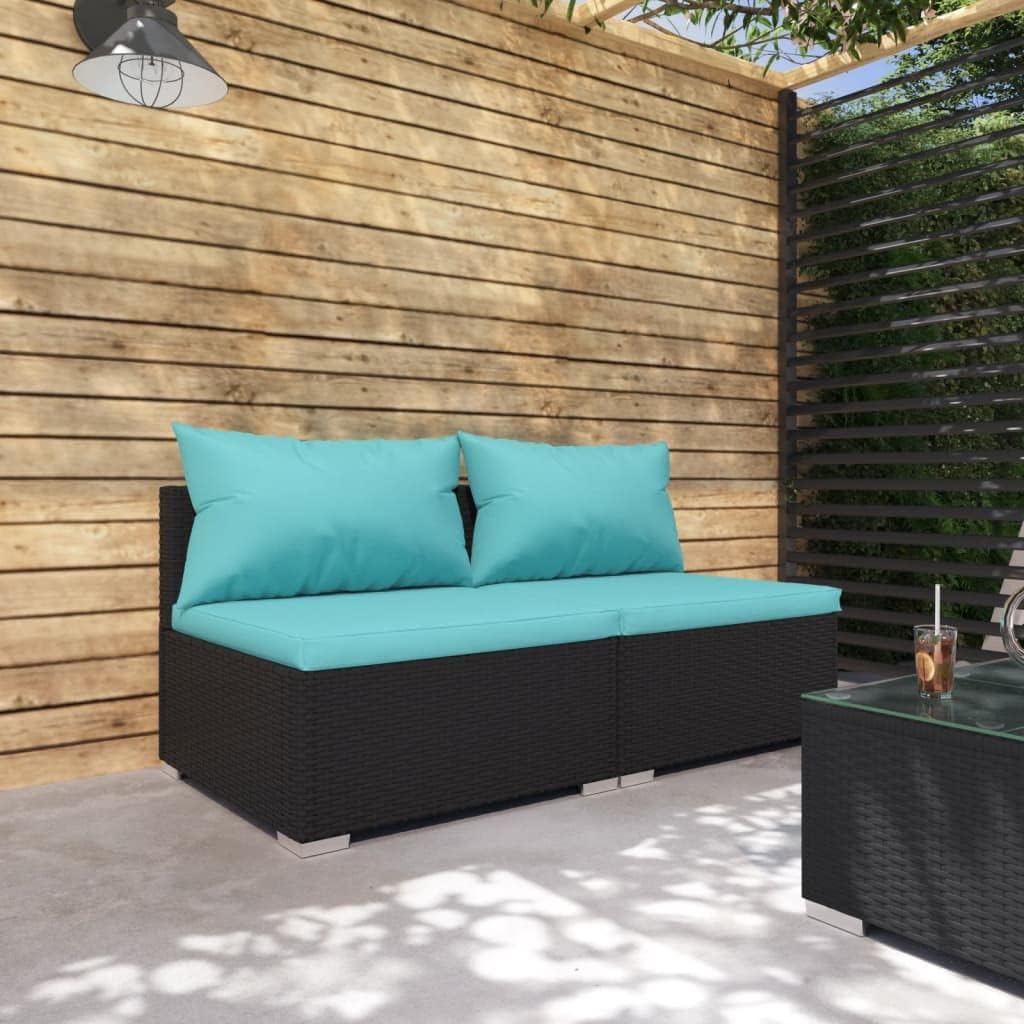 Patio Set Patio Furniture Set 2 Piece with Cushions Poly Rattan Black