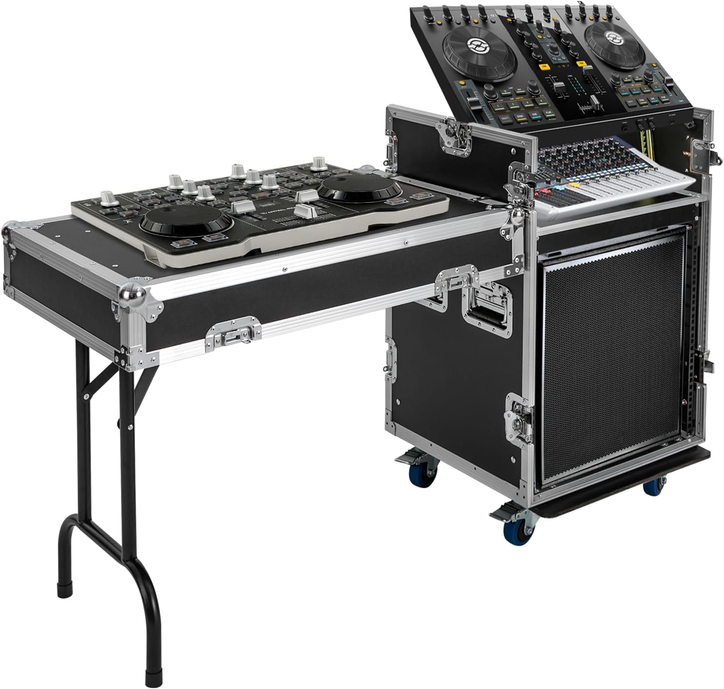 12U PA DJ Rack Speaker Cabinet, Network & Stereo Rack, Double-Layer Design Four-Wheel Professional Audio Amplifier Effects Cabinet, Suitable for Recording Studios, Home Theaters, KTV, Wedding Parties