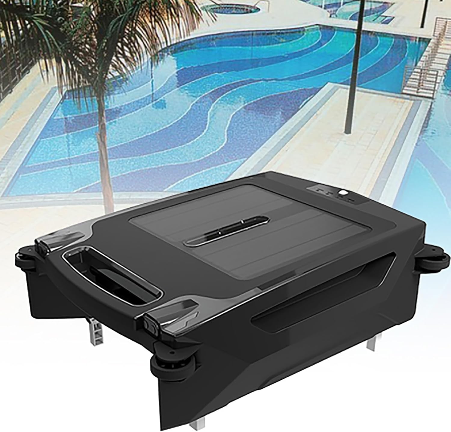 Robotic Solar Pool Skimmer Cleaner: Cordless Pool Skimmer for Pools Automatic Pool Cleaning Robot with Solar Powered Dual Charging