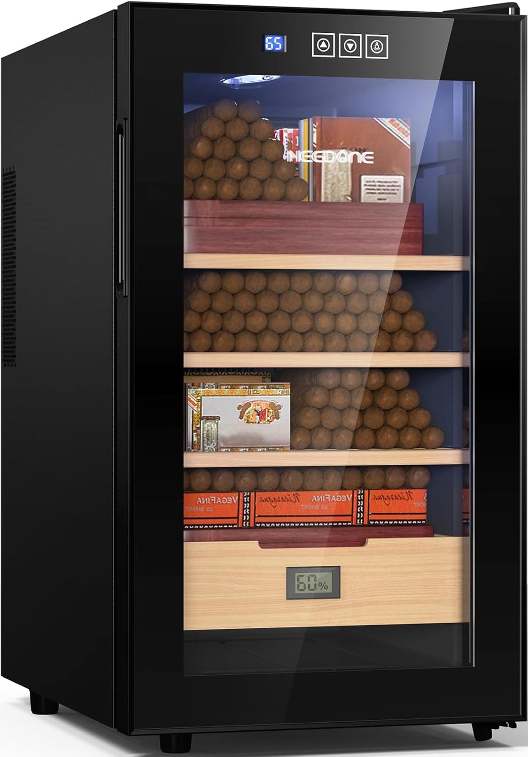 NEEDONE 300 Count Electric Cabinet, Made with Spanish Cedar Wood Shelves & Drawer with Hygrometer, LED Lighting, Cooling Function, Gift for Men