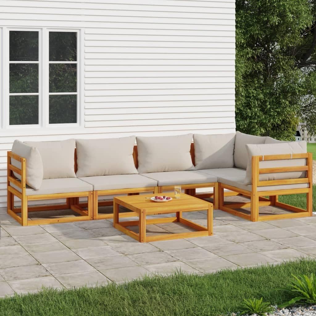 6 Piece Patio Lounge Set with Light Gray Cushions Solid Wood Garden Furniture