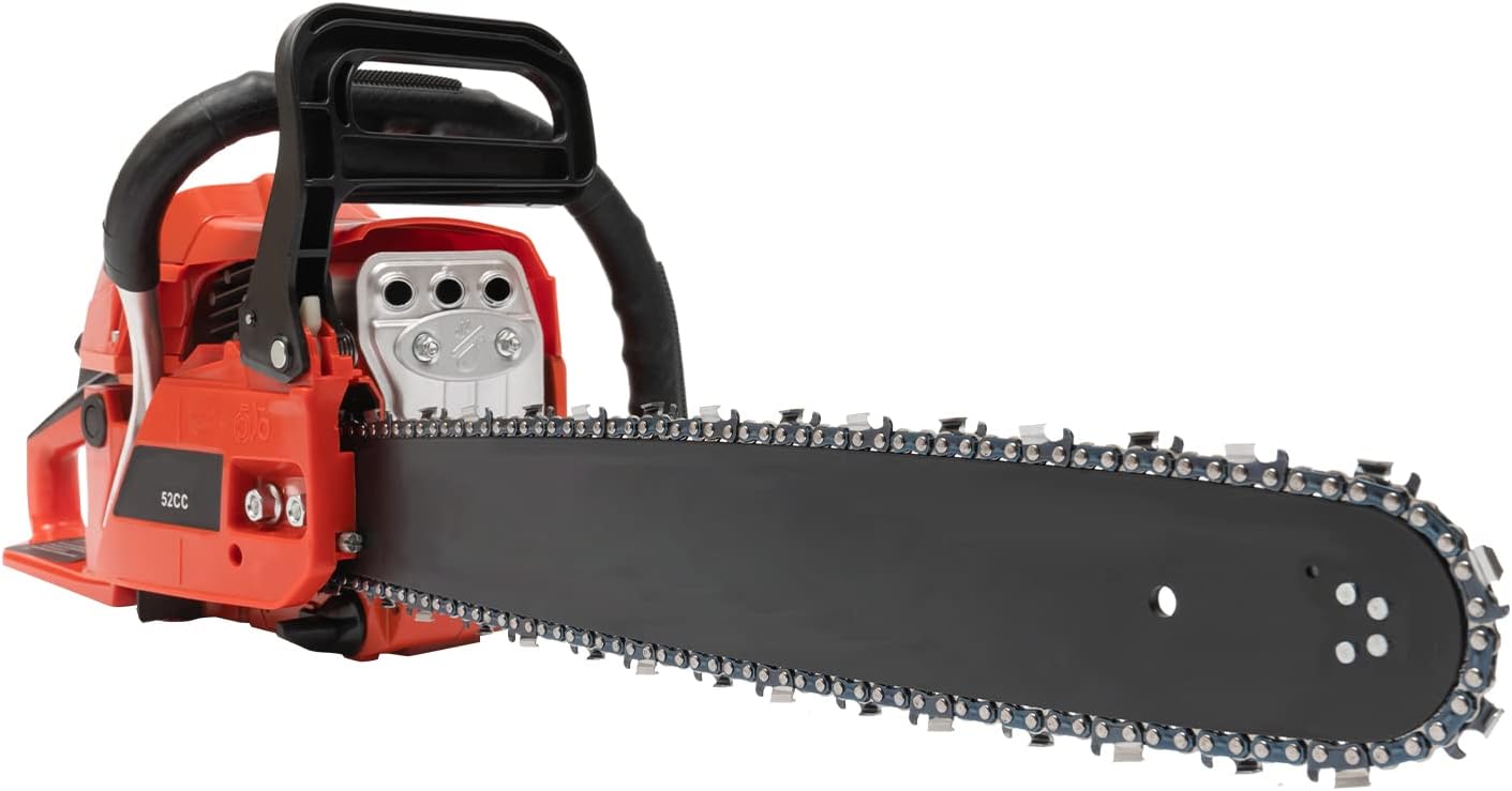 20Inch 52CC Gas Chainsaw, 2-Stroke Engine Handheld Gas Power Chainsaws w/Air-cooled & 8.8Oz Fuel Tank, Pull Start Cordless Chain Saw Kit for Wood Cutting Gardening