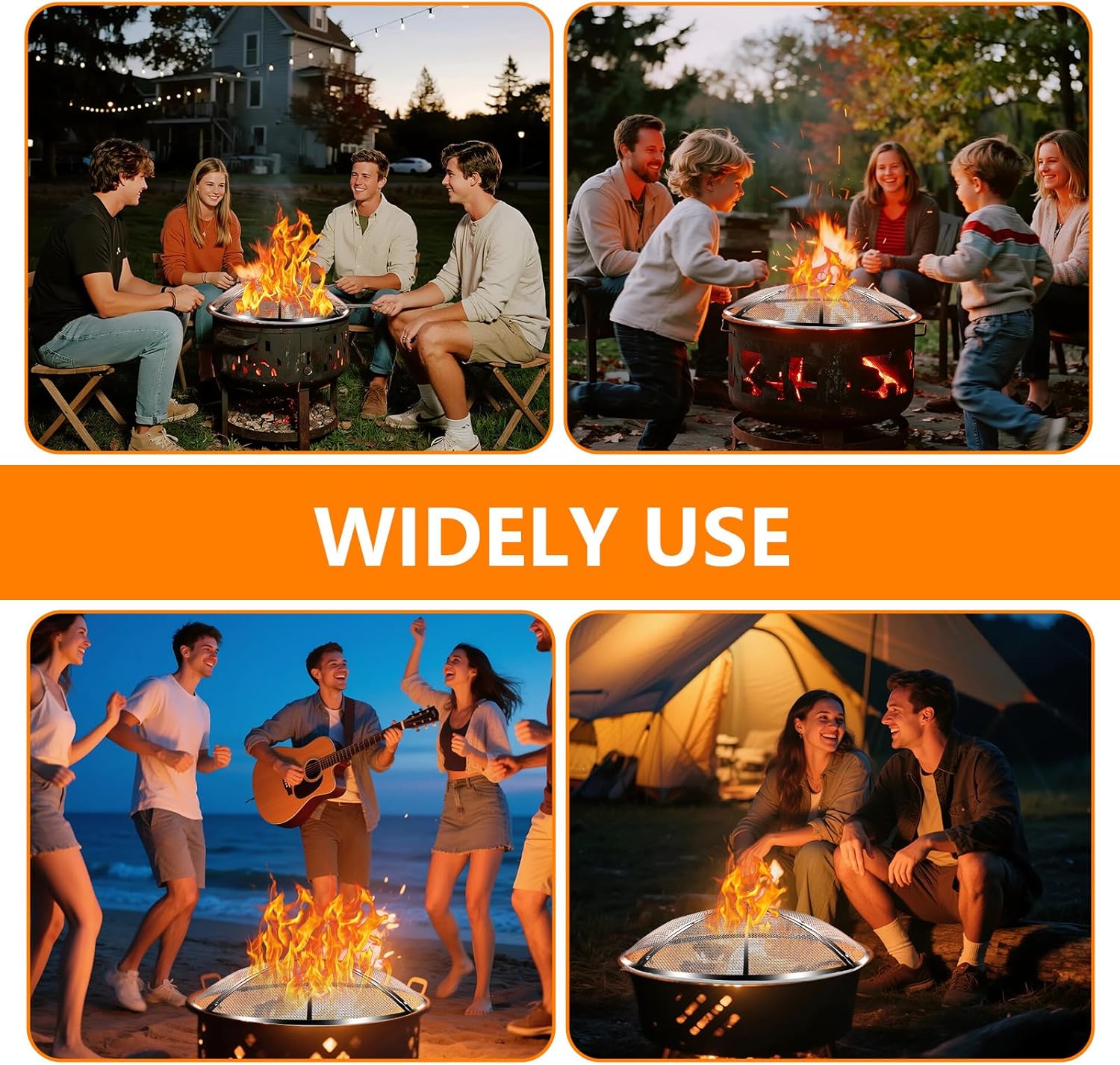 40 Inch Fire Pit Spark Screen,Stainless Steel Fire Pit Screen Cover with Handle&Poker,Outdoor Fire Pit Screen Cover Round Mesh Lid Heavy-Duty for Backyard/Beach/RV Camping