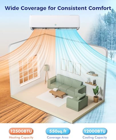 Mini Split Ac/Heating System - 12000 BTU Ductless Mini Split Air Conditioner with Heat Pump, 19 SEER2 115V Energy Efficient Ac Unit Up to 750 Sq.Ft with Installation Kit
