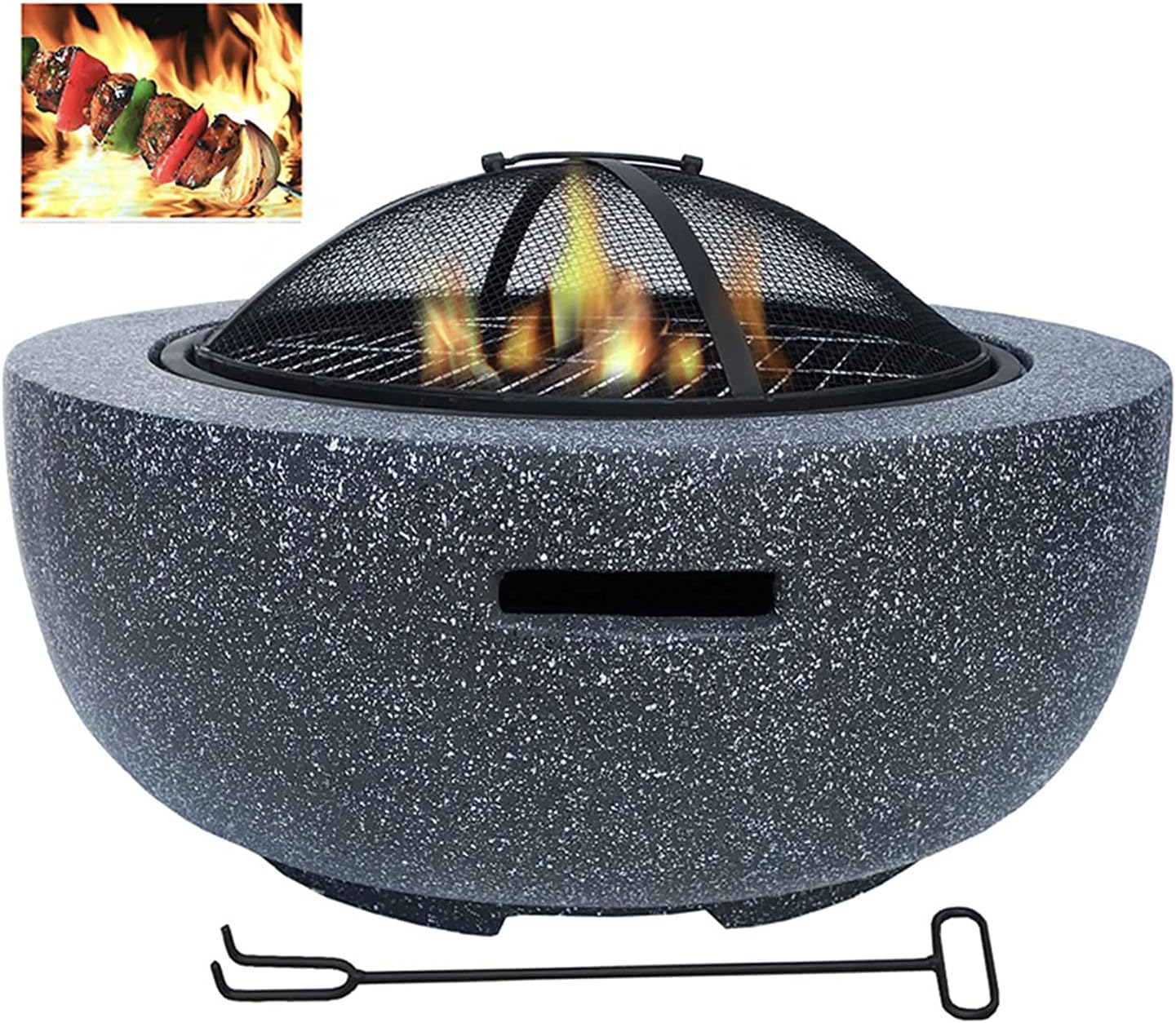 Wood Burning Fire Pit BBQ Grill Firepit Bowl Outdoor Heaters & Fire Pits Table Top Fire Pit Outdoor with Grill Grate