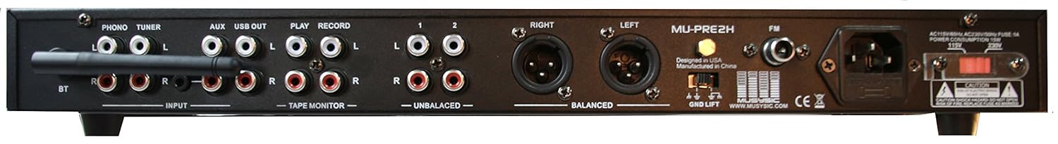 MUSYSIC Professional Audio Receiver & Sound Processor Preamp | Bluetooth, USB/SD, MP3/Aux, FM Radio, Recording Mode | Digital LCD Display | Switchable 110V–220V MU-PRE2H