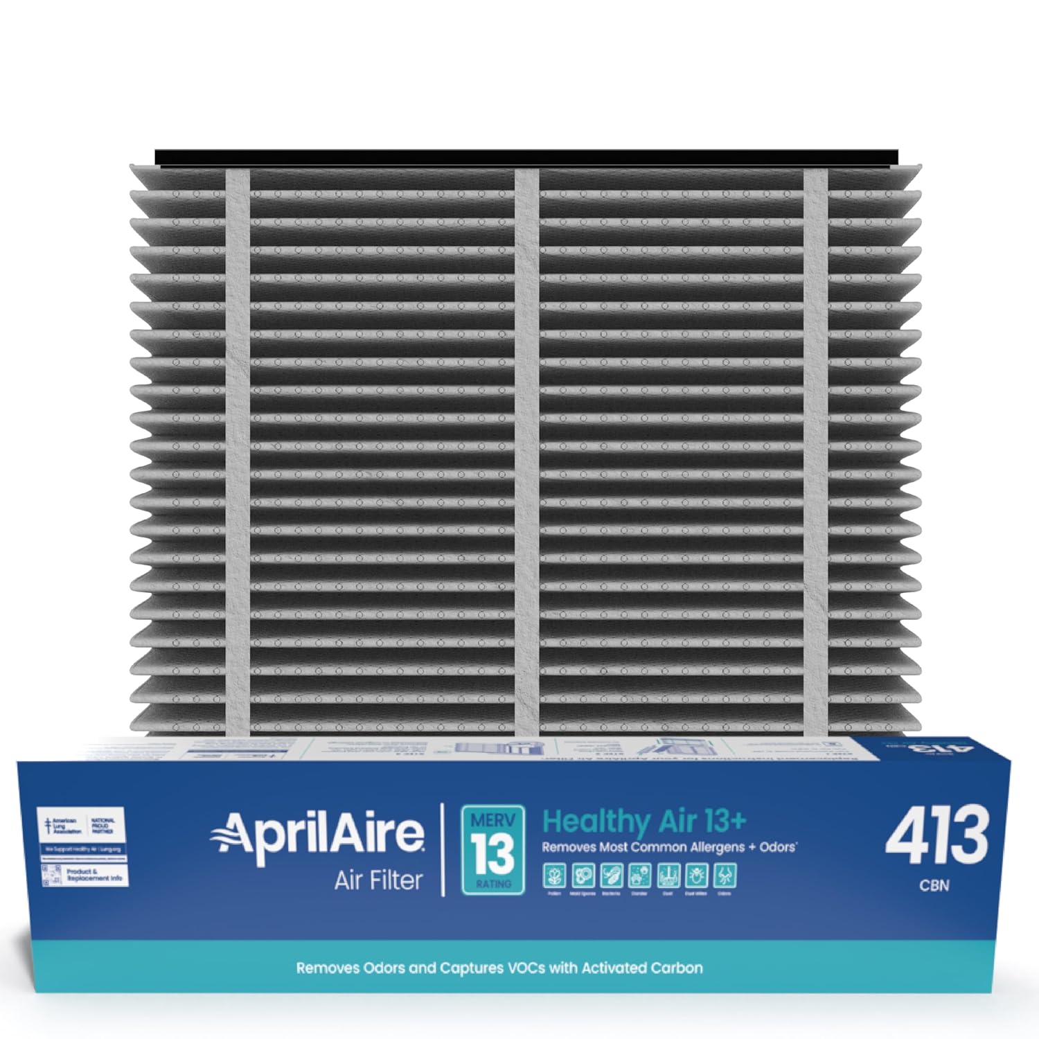 AprilAire 413CBN Replacement Filter for AprilAire Whole House Air Purifiers - MERV 13 with Carbon, Healthy Home Allergy + Odor Reduction, 16x25x4 Air Filter (Pack of 2)