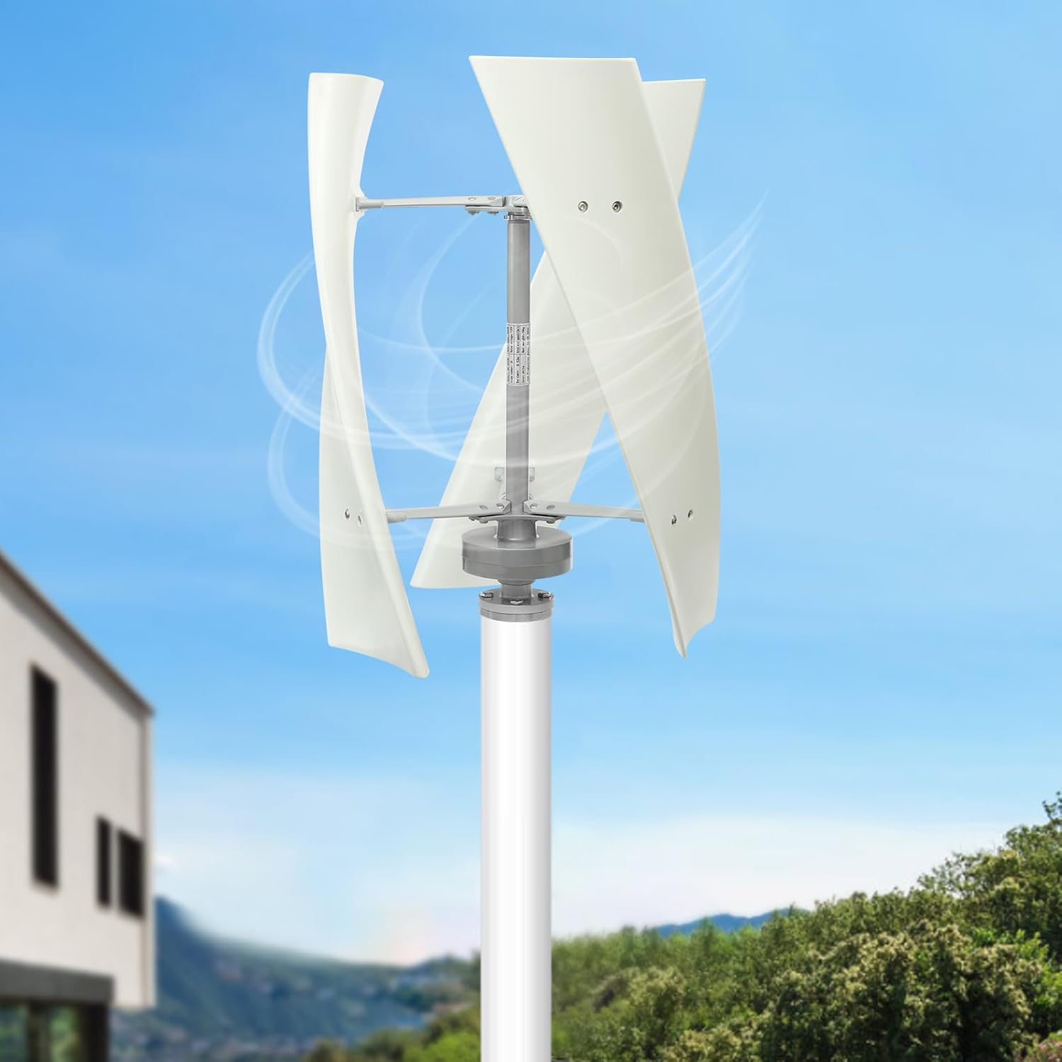 100W Wind Turbine Generator, 12V Wind Power Turbine Generator Kit, 3 Blades Magnetic Levitation Vertical Axis with Controller for Terrace Motor Home Chalet Boat, White