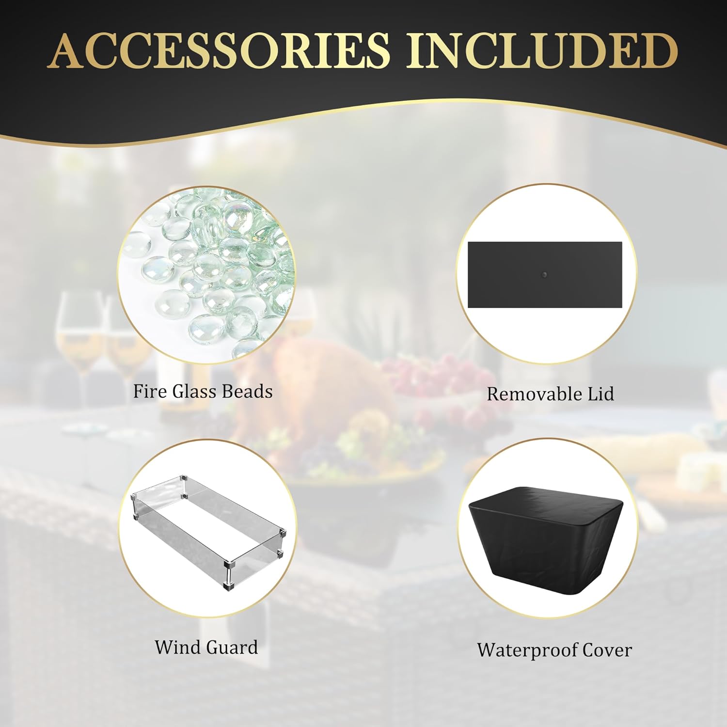 TINKLE WELL 44in Outdoor Propane Fire Pit 60,000 BTU, Gas Fire Pit Table with Glass Wind Guard, Rattan Wicker Base and Waterproof Cover, CSA Certification for Outside Garden Patio Party