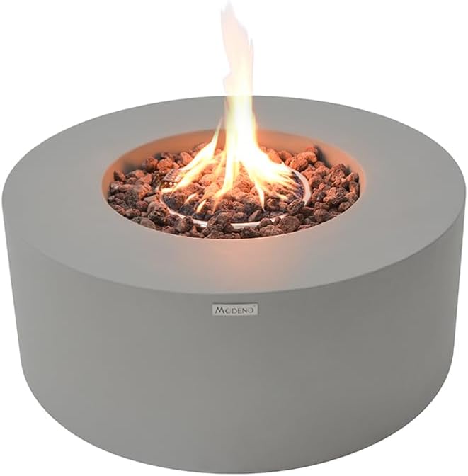 Modeno Tramore Outdoor Fire Pit Table Firepit Reinforced Concrete 34 Inches Electronic Ignition Cover Lava Rock Included, Liquid Propane