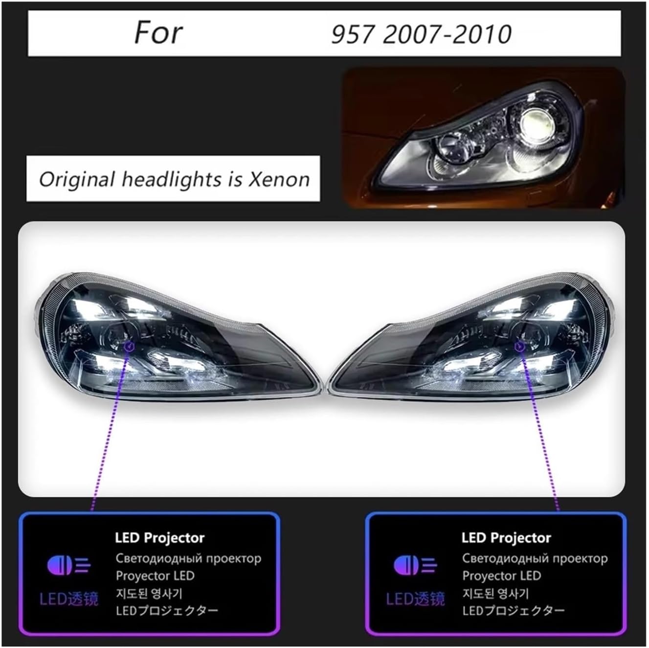 Car Head Lights Compatible For Porsche Cayenne 957 2007-2010 Headlight LED Matrix Front Lamp DRL Auto Accessories Plug Play(R rudder)