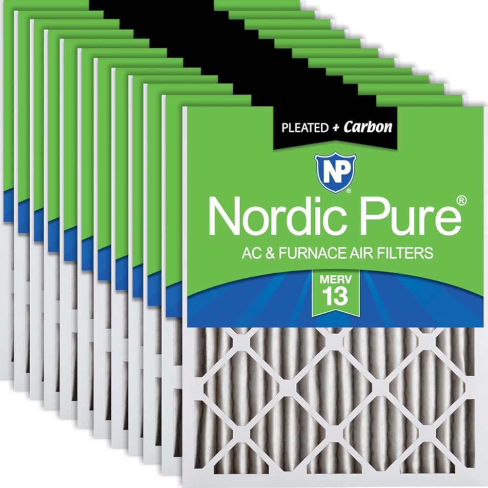 Nordic Pure 14x24x2 (Actual Size: 13 1/2 x 23 1/2 x 1 3/4) Pleated Air Filters MERV 13 Plus Carbon 12 Pack