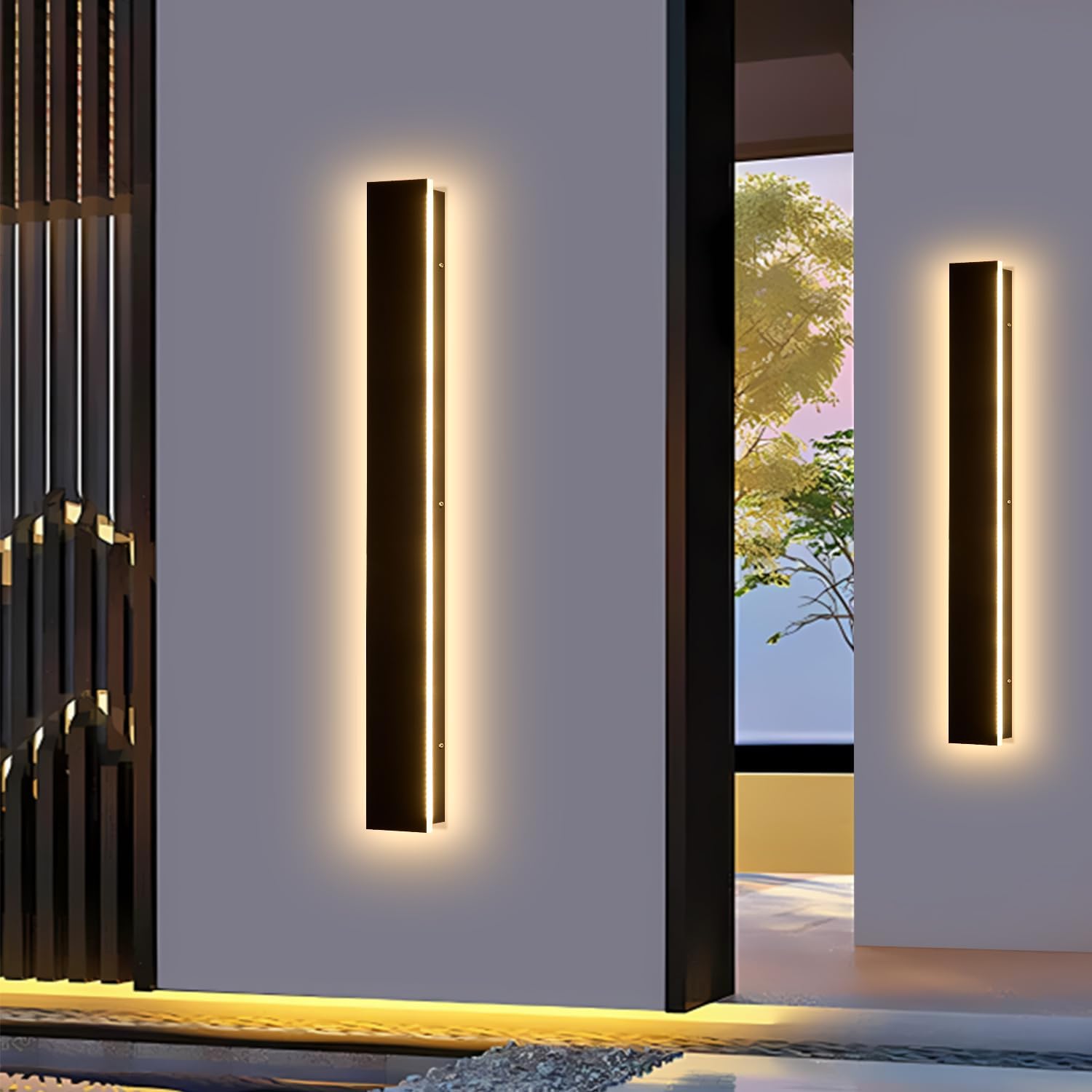 59Inch Exterior Wall Lights, 2 Pack Modern Outdoor Lights Fixture, Black Waterproof Exterior Wall Sconce Wall Mount, Modern Outdoor Wall Lights for Garage and Front Door