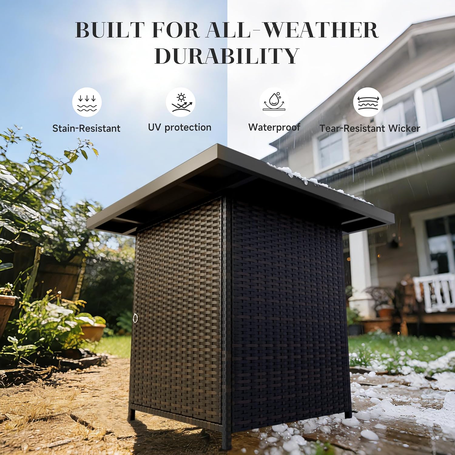 Propane Outdoor Fire Pit Table – 29'' Rattan Wicker Fire Table with Adjustable Flame, 50,000 BTU Gas FirePit, Easy Push-Turn Ignition, Clean Smokeless - for Patio, Garden & Backyard, Brown