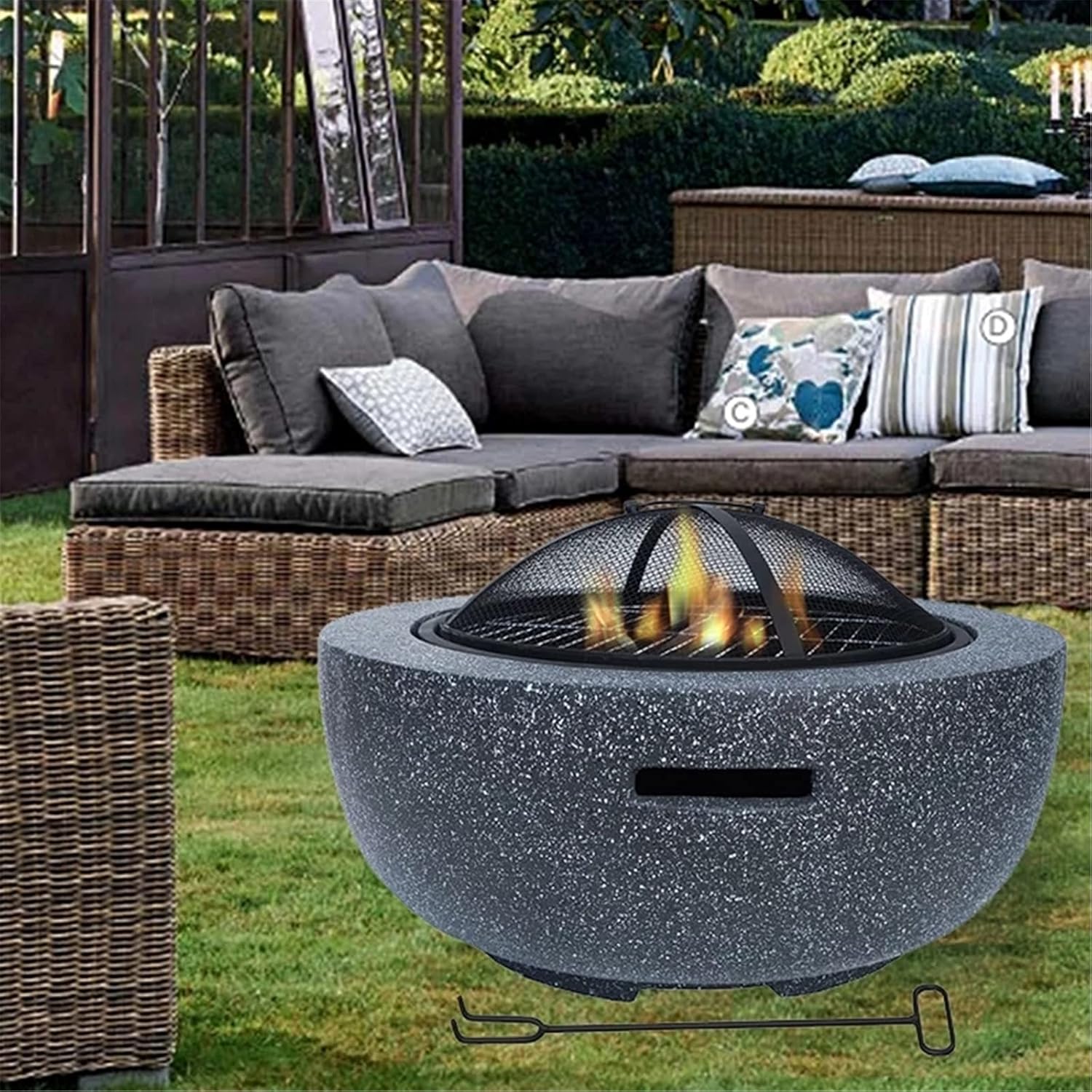 Outdoor Brazier Outdoor Party Stove Firewood Basin Villa Grill Courtyard Fireplace Multi-Function Barbecue Grill BBQ Fire Pit (Color : Iron Size : 60x34cm) (Iron 60x34cm)