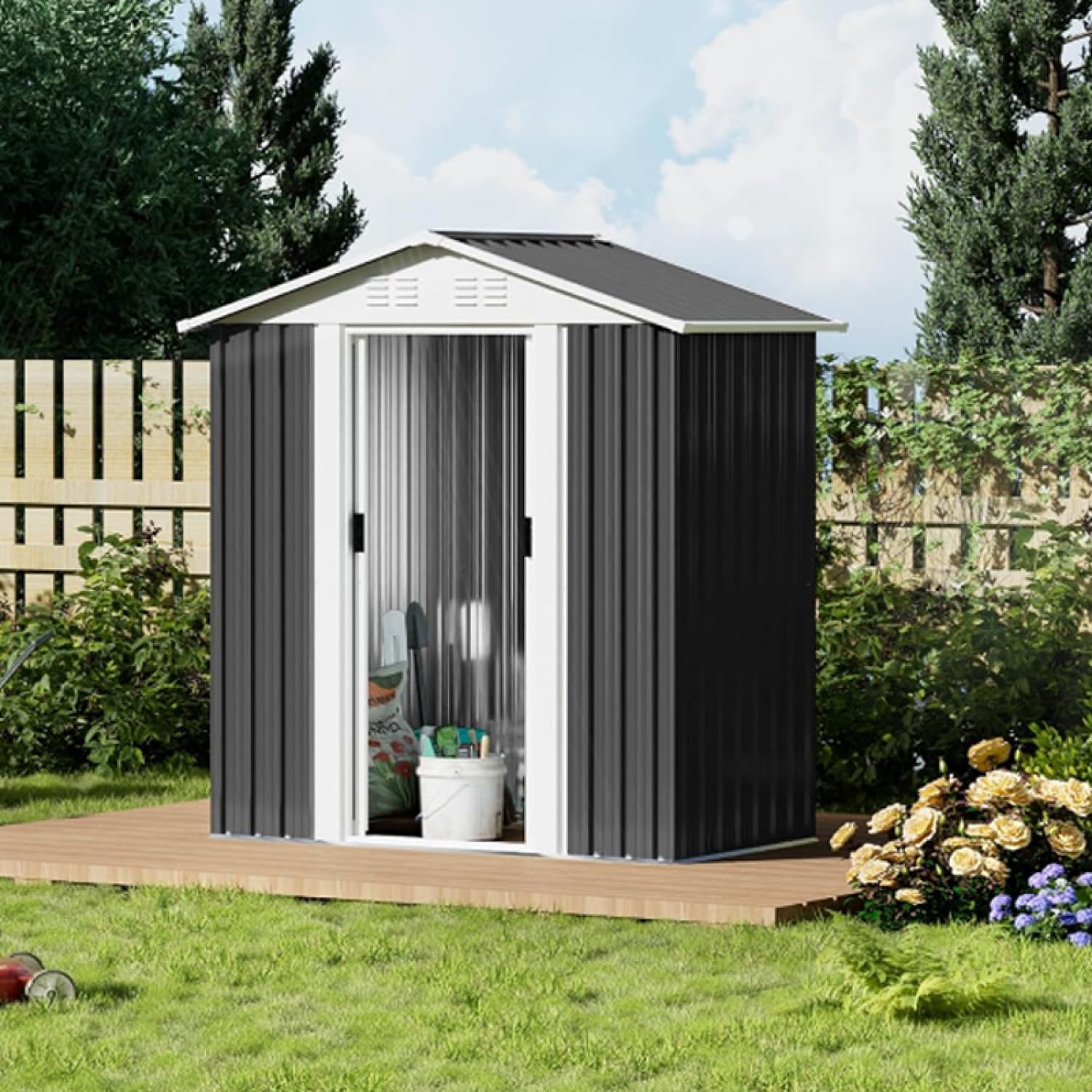 5x3 Feet Dark Grey Outdoor Storage Shed with Aluminum Alloy Frame Base