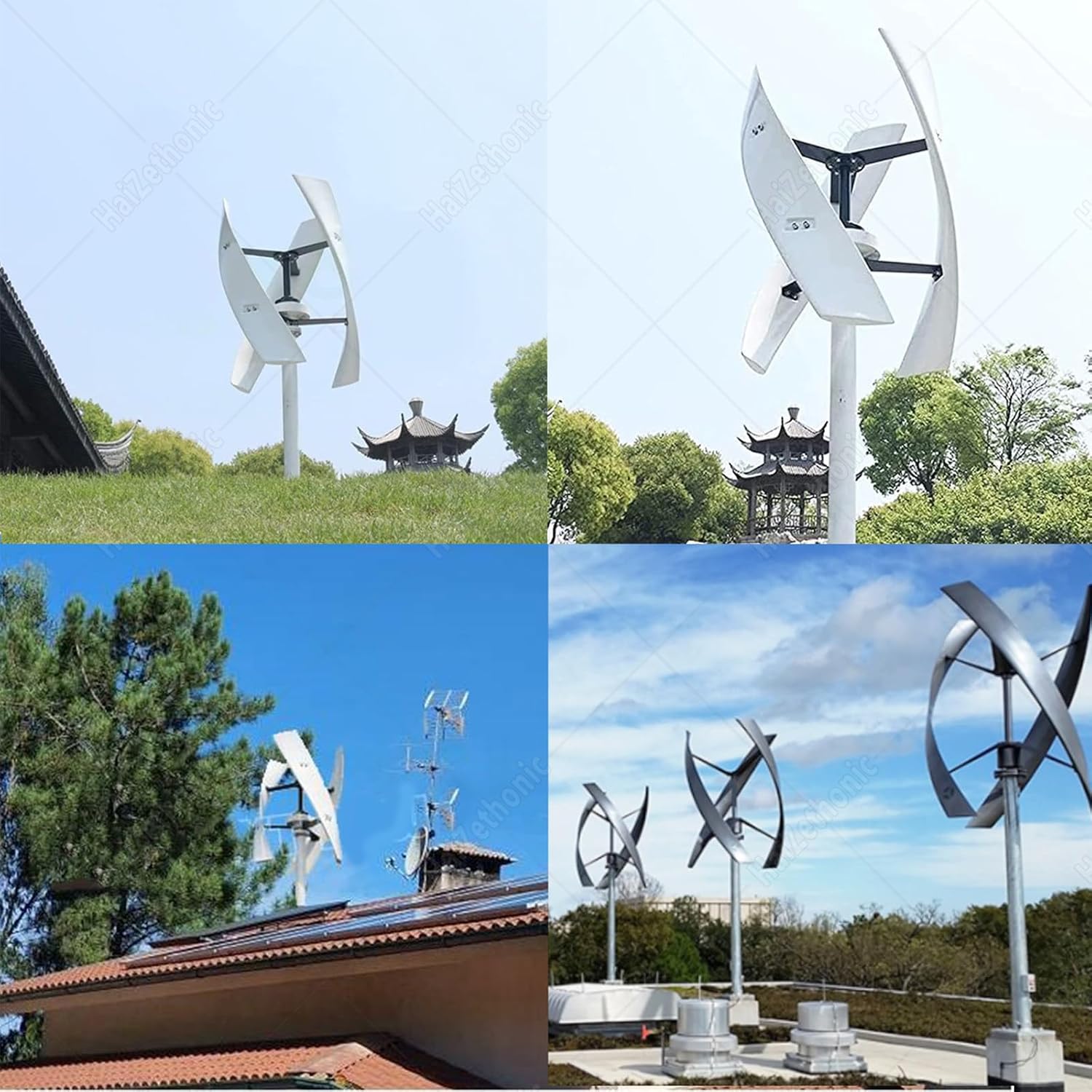 Wind Turbine Generator Kit,Vertical Axis Wind Turbine,Maglevs Wind Generator with Controller,Quiet 3 Leaves Small Household Windmill for Home,Industrial Energy White-48V