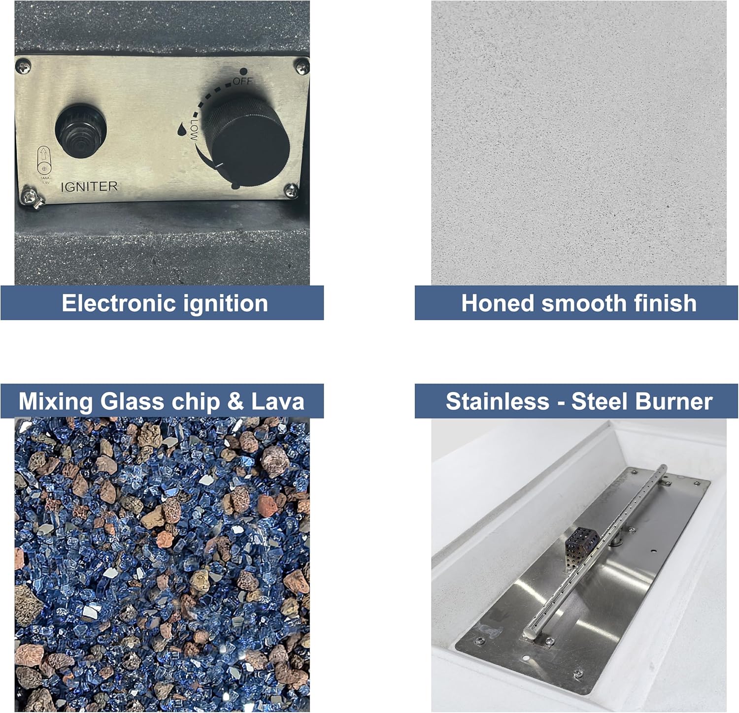 52 Inch Outdoor Concrete Propane Gas Rectangle Fire Pit Table - Dark Gray