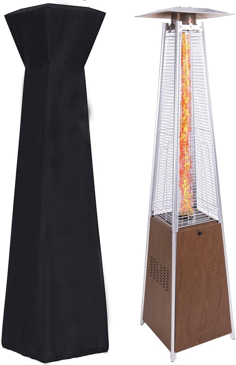 48,000 BTU Pyramid Propane Patio Heater Outdoor Heaters for Patio with Quartz Glass Tube Metal Reflector Tip-Over Shutoff Wheels Smokeless Fire Pit Alternative