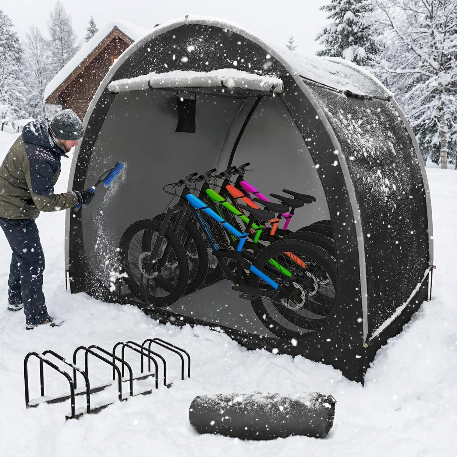 Bike Tent with Bicycle Racks Outdoor Portable Bike Storage Shed with 210D Oxford 800ppm Waterproof for 4/6 Bikes, Covers Shelter for Motorcycle, Garden Tools, Lawn Mower