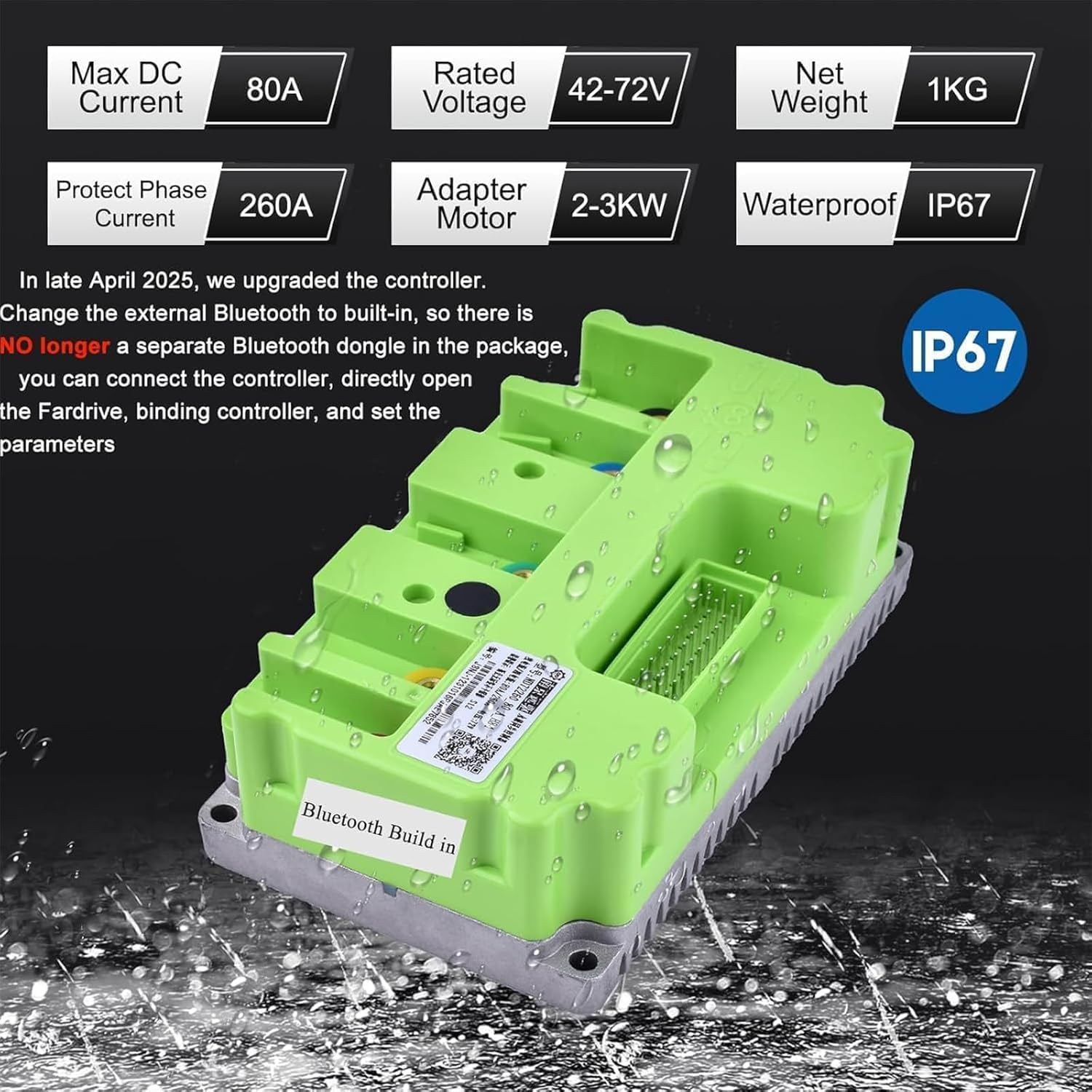 Electric DC Motor 72V 3000W Motor Kit with 48V-72V Brushless Controller and Half Twist Throttle for Go-Karts Programmable Brushless Controller with Temperature Sensing Function (72V 3000W)