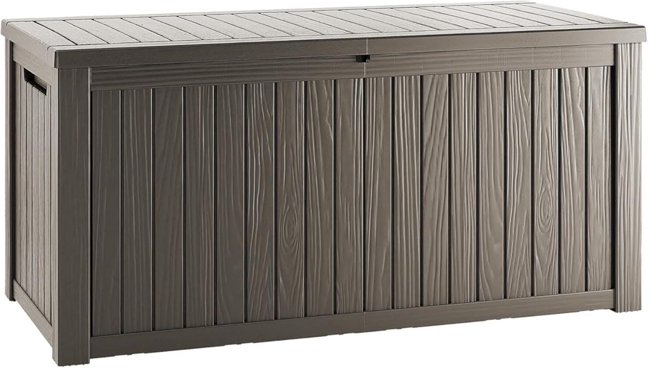 180 Gallon Resin Deck Box, Waterproof Outdoor Storage Box for Patio Furniture, Garden Tools, and Pool Accessories, Lockable UV-Resistant Storage Bin Bench Cabinet for Outside, Grey
