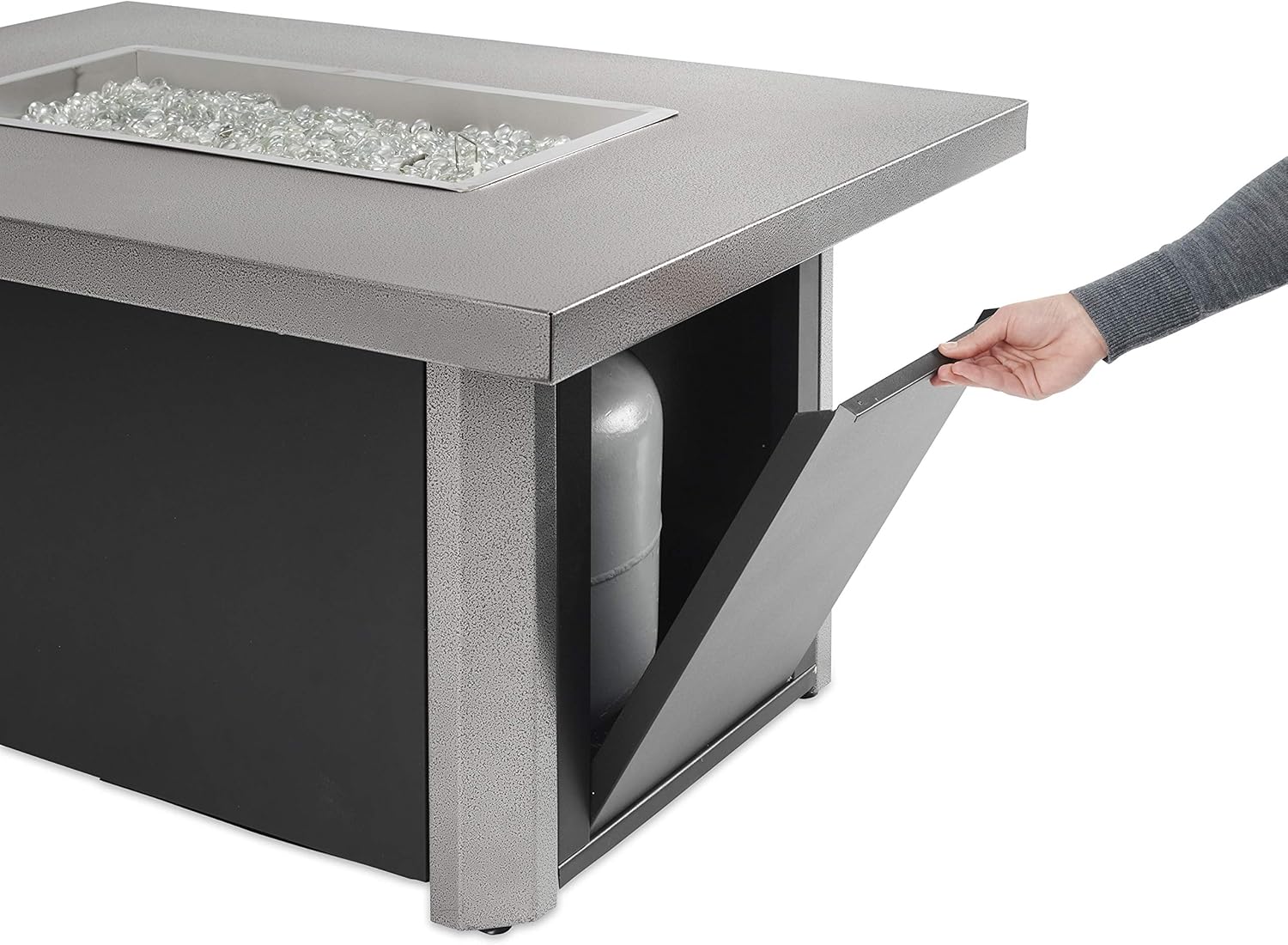 Outdoor GreatRoom Co Propane Fire Pit Table - Caden Gas Fire Pits for Outside Patio - 44 Inch Rectangular Galvanized Steel Firepit Fire Table with Clear Gems, 55,000 BTU