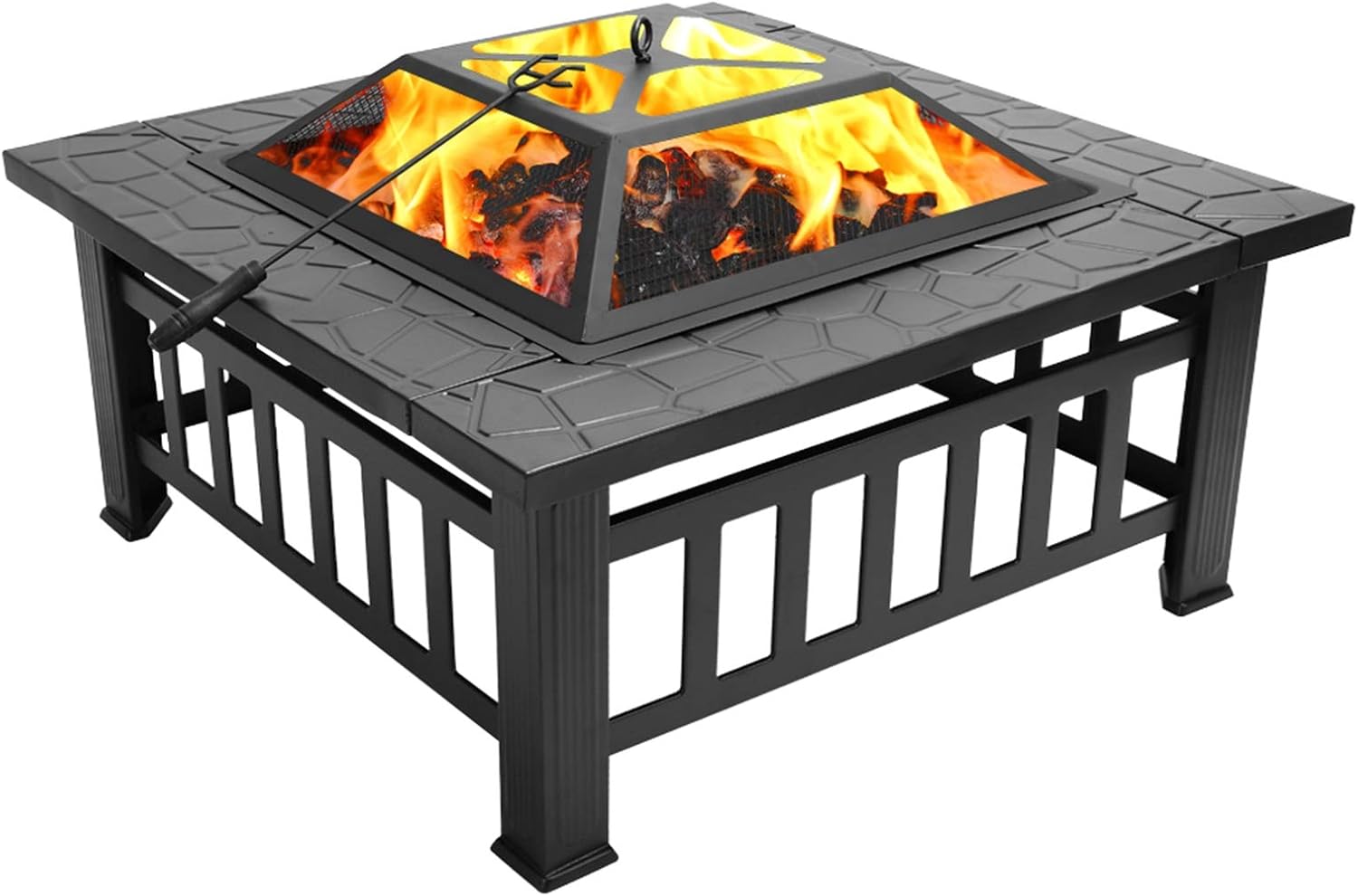 32 inch Fire Pit 3-in-1 Multipurpose Outdoor Fire Pit Table with Fire Poker, Metal Fire Pit, Rain Cover for Camping, Backyard, Patio, Garden