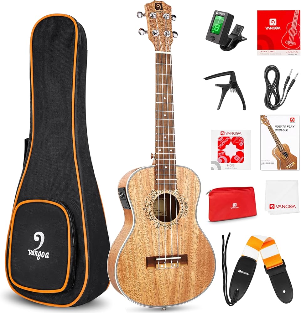 Tenor Ukulele, Acoustic Electric Ukelele 26 inch Uke Mahogany Ukulele Professional Set with Equalizer Starter Kit (Gig Bag, Picks, Straps, Strings, Cleaning Cloth, Getting Started Manual) by Vangoa