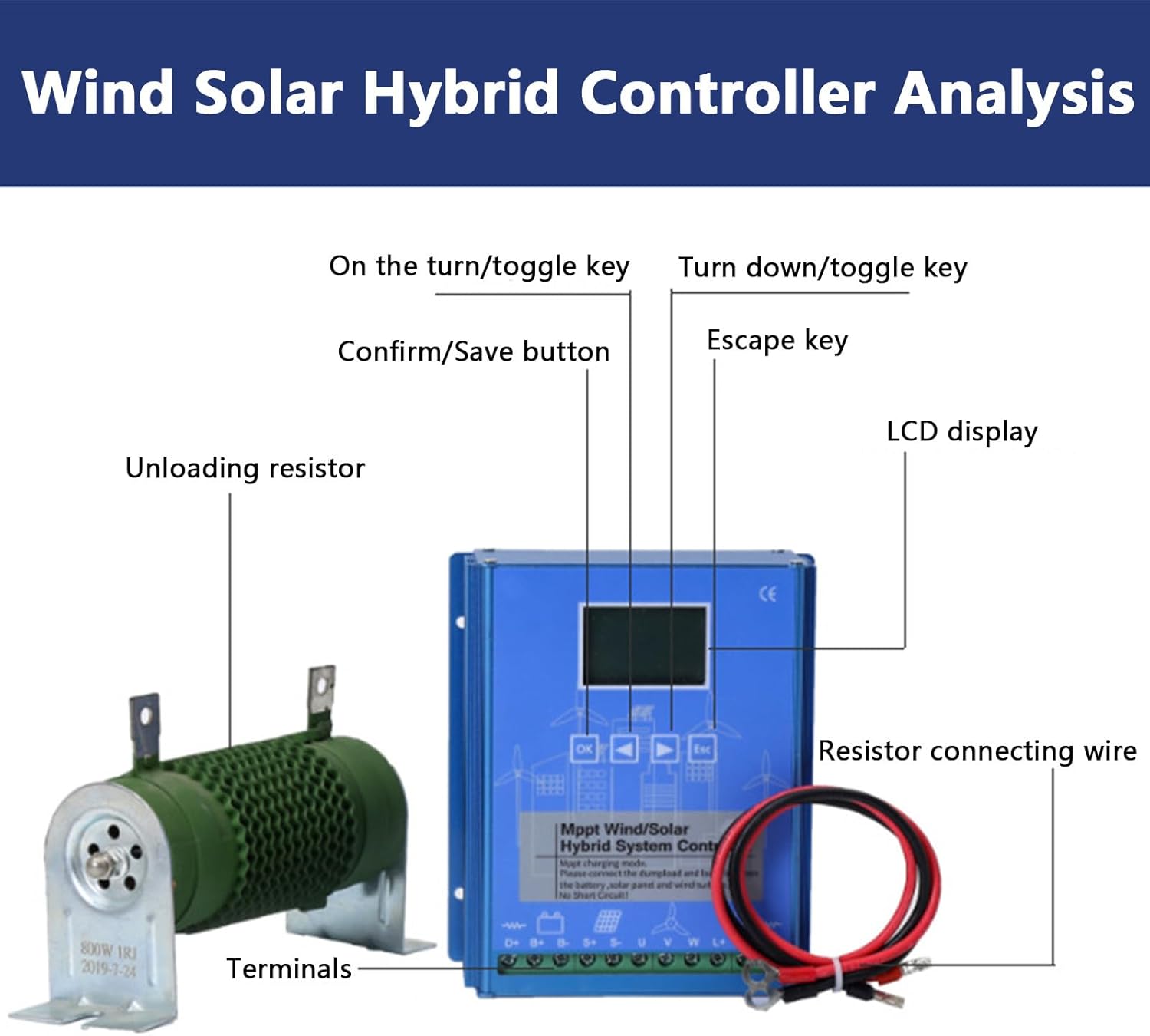 6000W Wind Solar Hybrid Charge Controller | Regulator for 12V/24V/48V Systems | Dump Load, Auto Boost Charging for Off-Grid Wind Turbine & Solar Panel, Blue