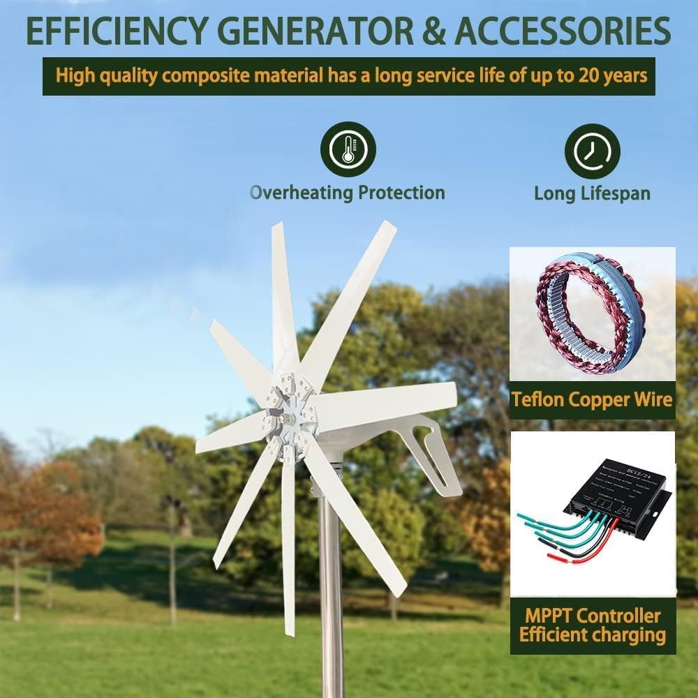 5000W Windmill Turbine Generator Kit,8 Blades Low Starting Wind Speed Horizontal Wind Turbine Generator with MPPT Controller