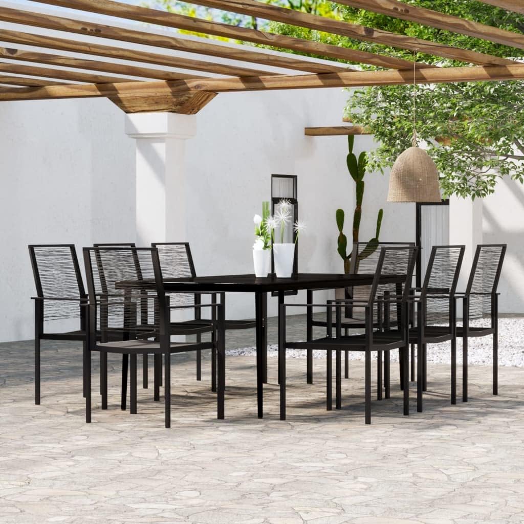9 Piece Patio Dining Set Black,Elegant Outdoor Patio Dining Set: Modern Powder Coated Steel and PVC Rattan for AllSeason Comfort Furniture Sets for Patio, Lawn & Garden