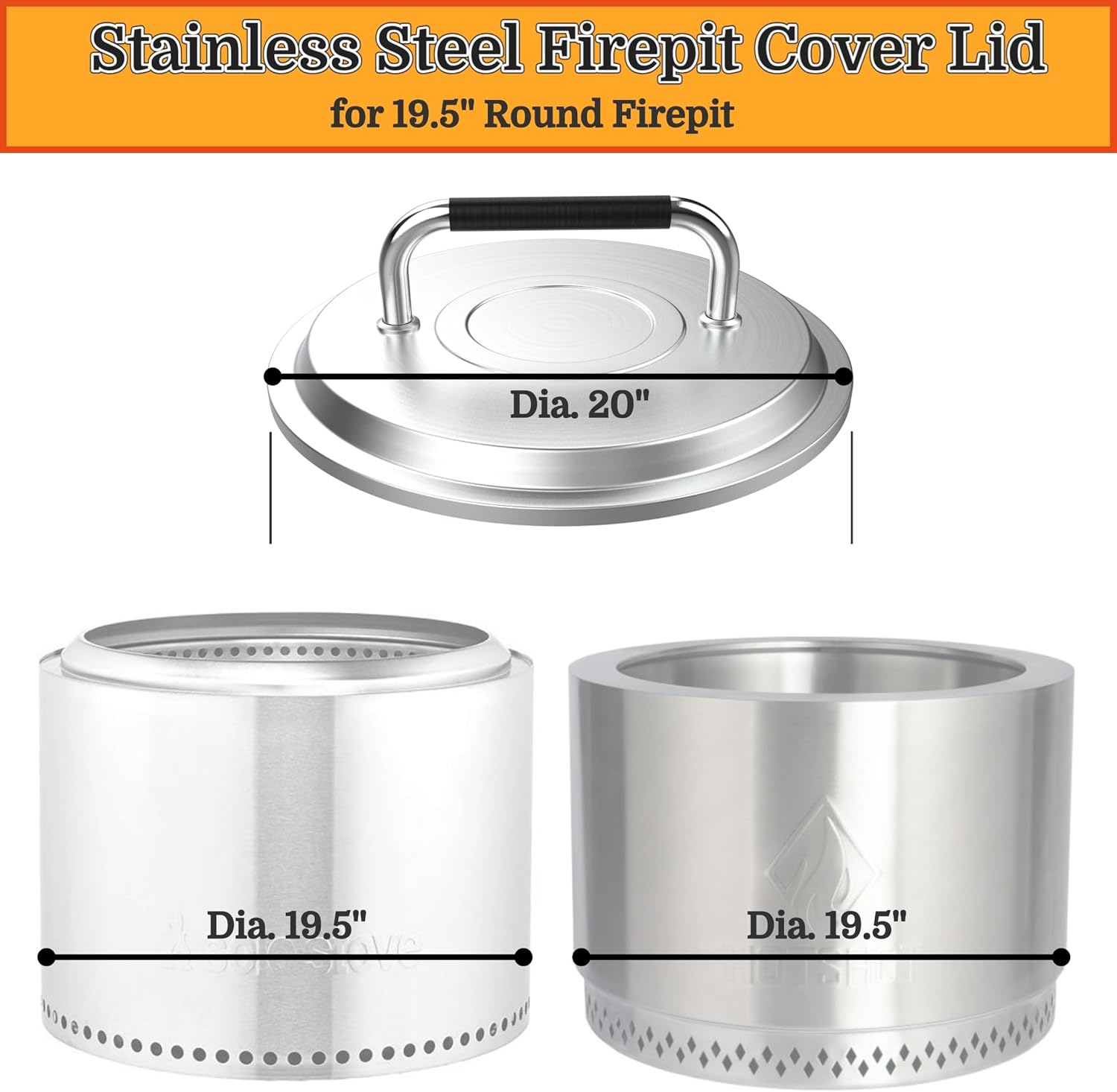 PARTAKER Stainless Steel Fire Pit Cover Lid for Solo Stove Bonfire, 19.5