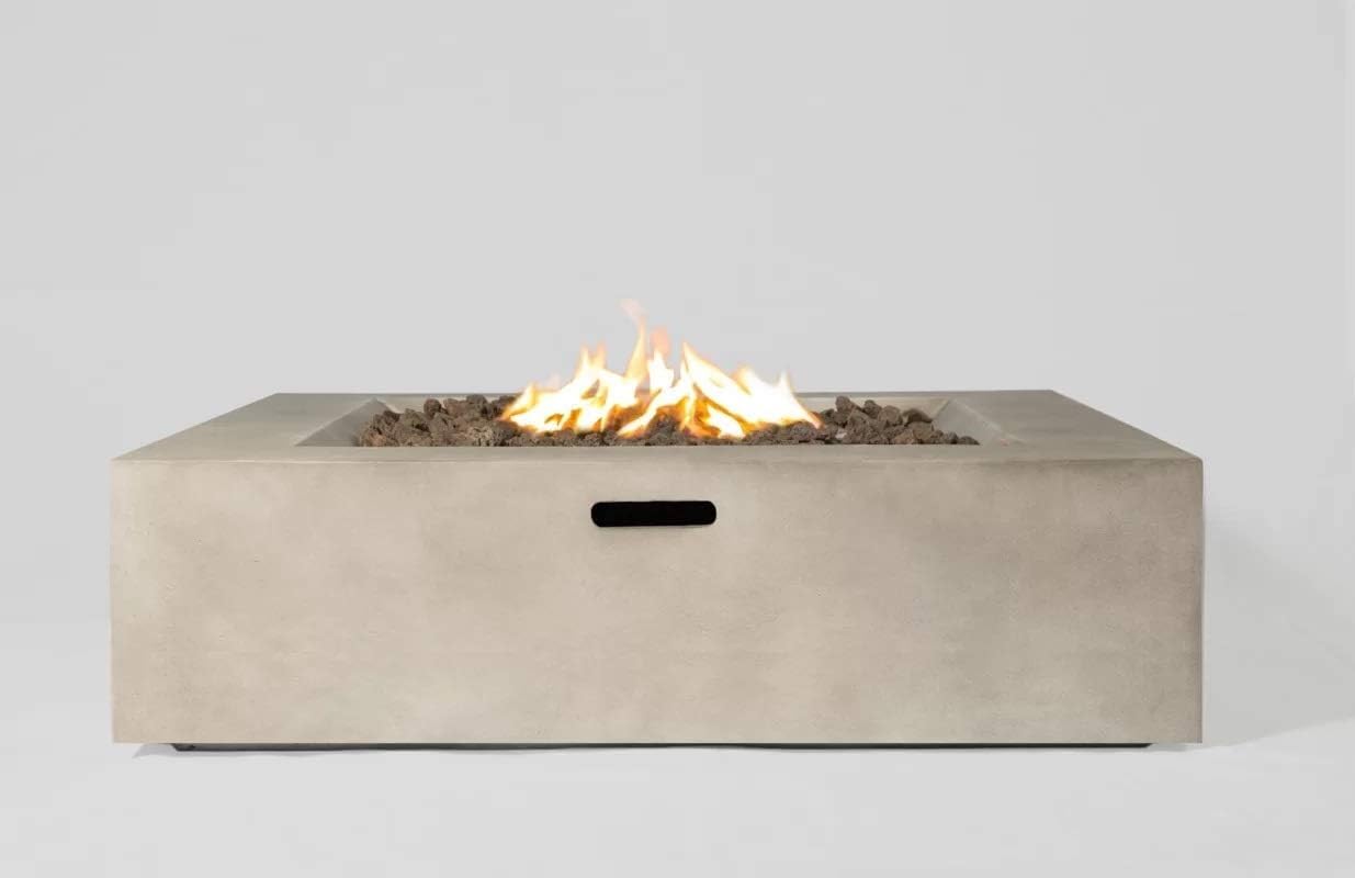 Kaimei Modern Concrete Rectangle Outdoor Fire Pit Table for Patio and Backyard - Propane & Natural Gas